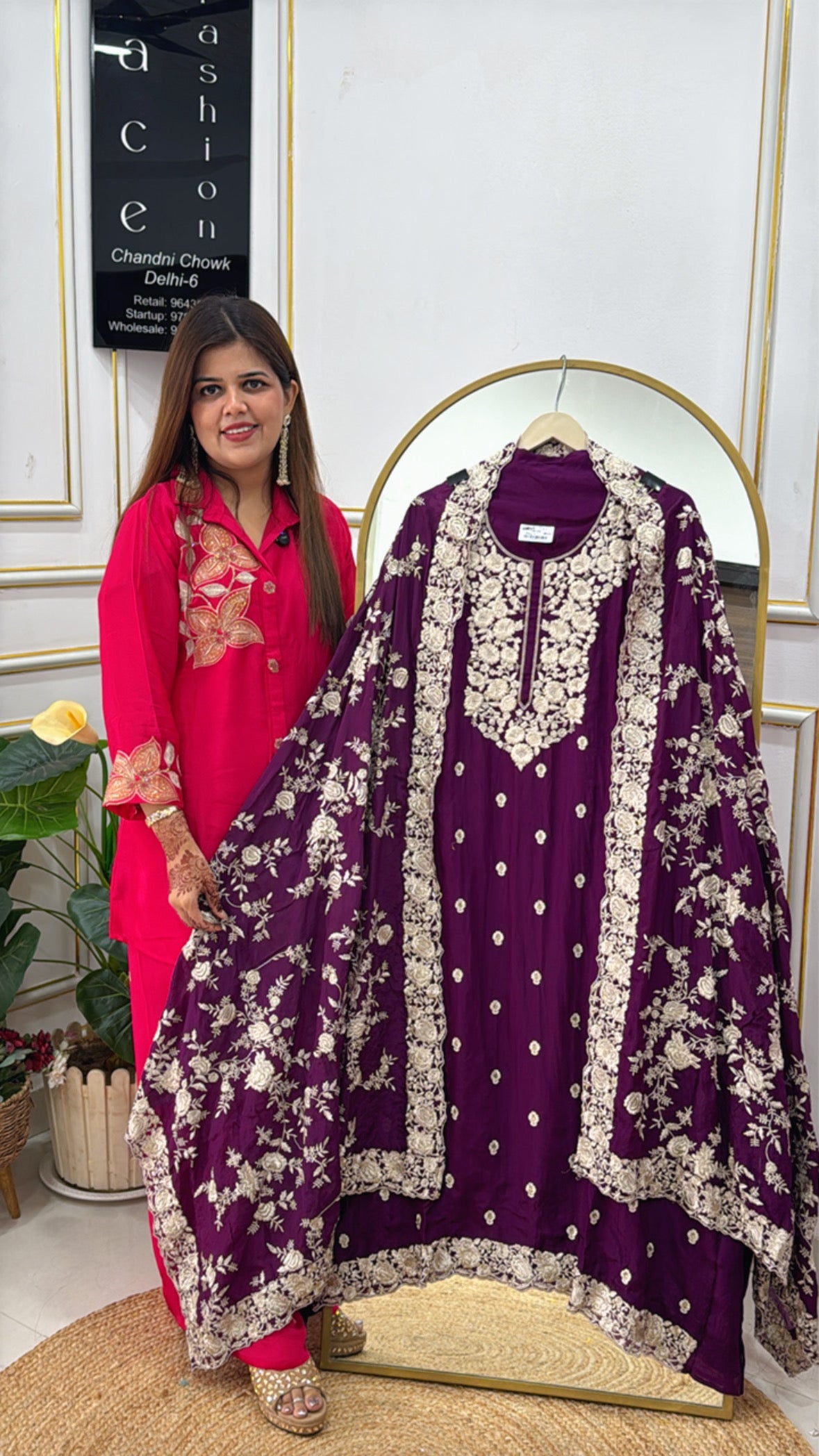 Designer Crepe Shirt with Allover Parsi Embroidery and Heavy Parsi Work Dupatta GF 285