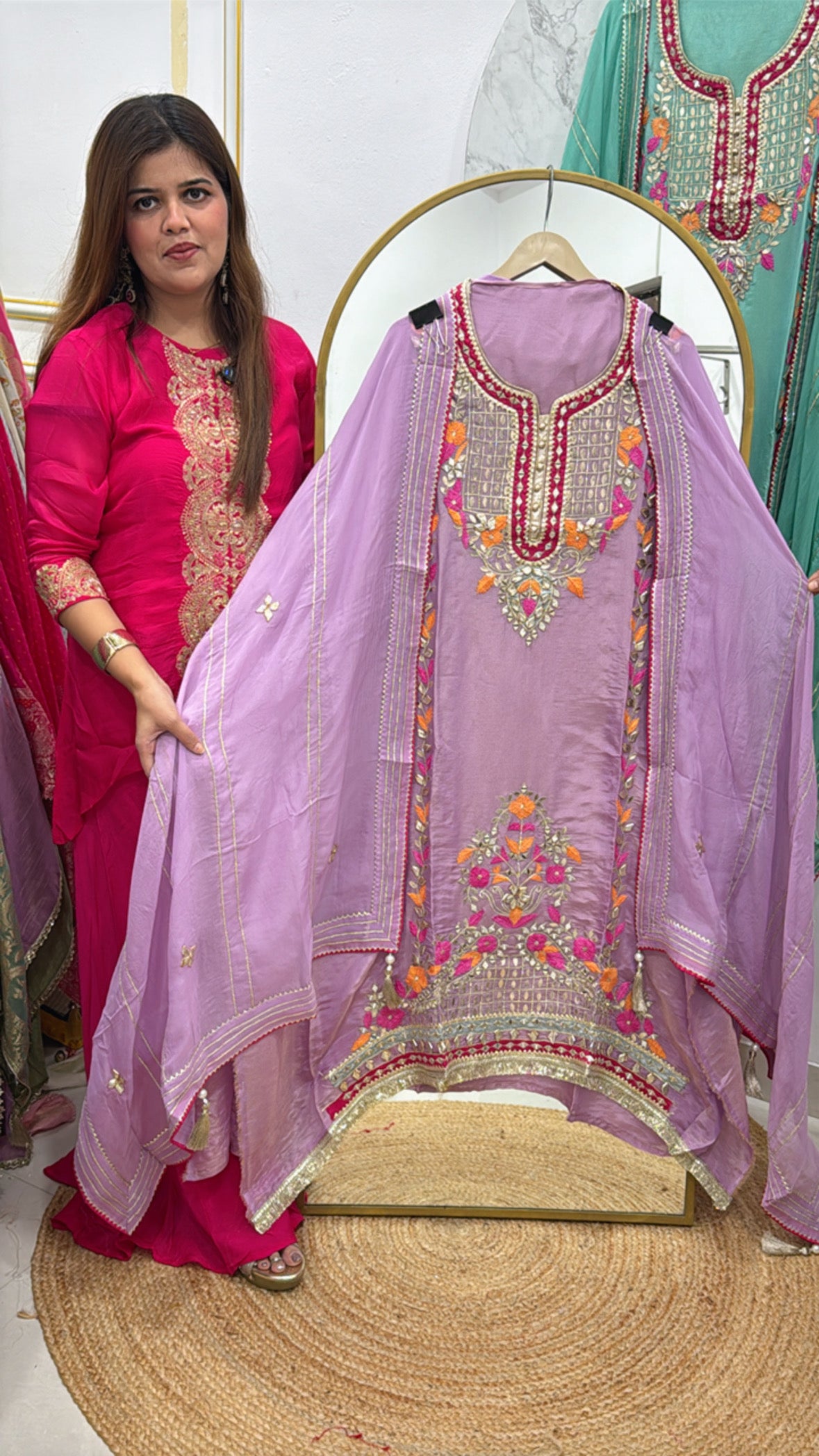 Designer partywear special pure silk premium gota work suit material along with designer heavy dupatta GF 556