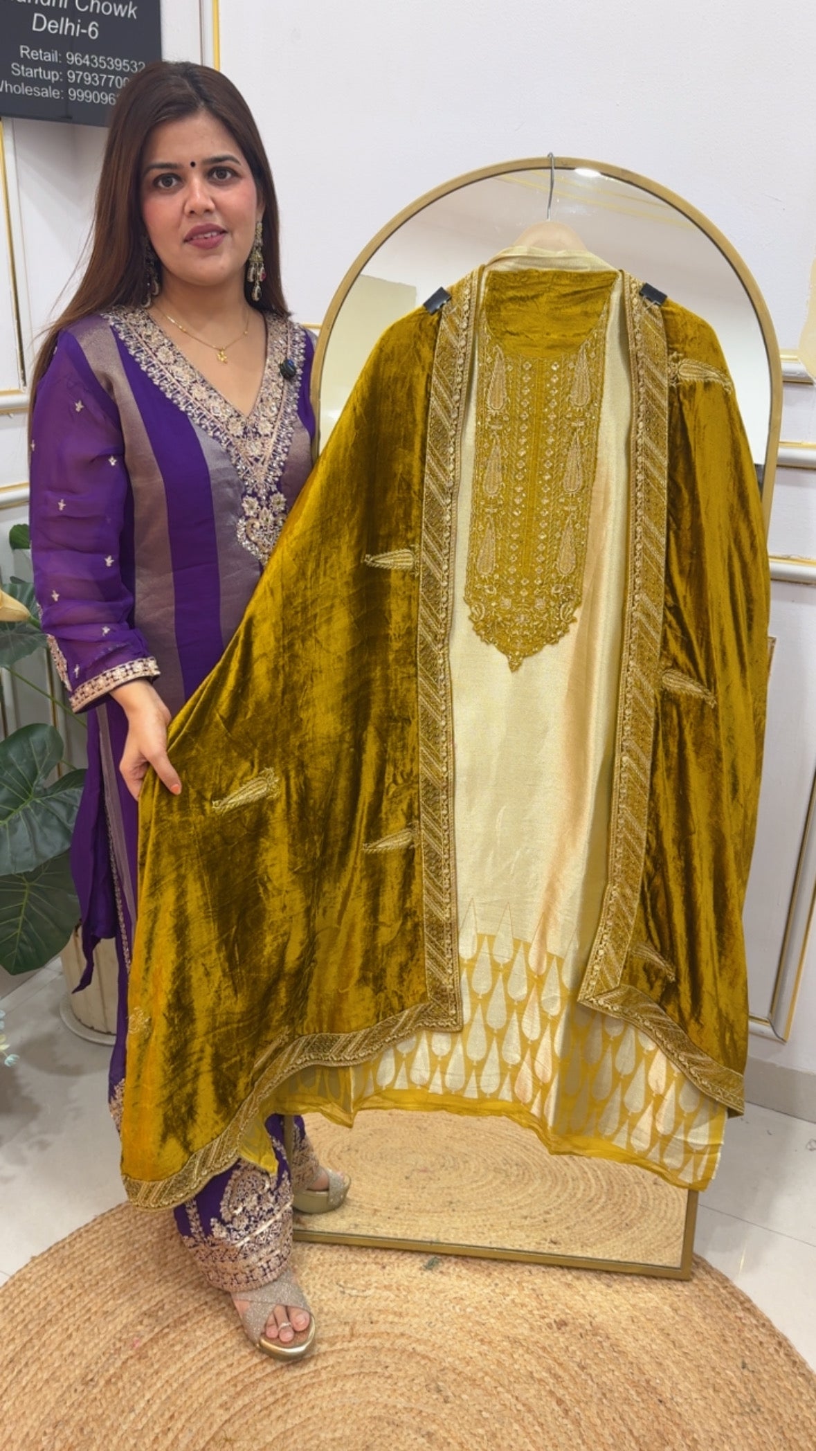 Designer wedding special premium kanjivaram weaved winter special suit material along with designer velvet dupatta and pashmina bottom  GF758