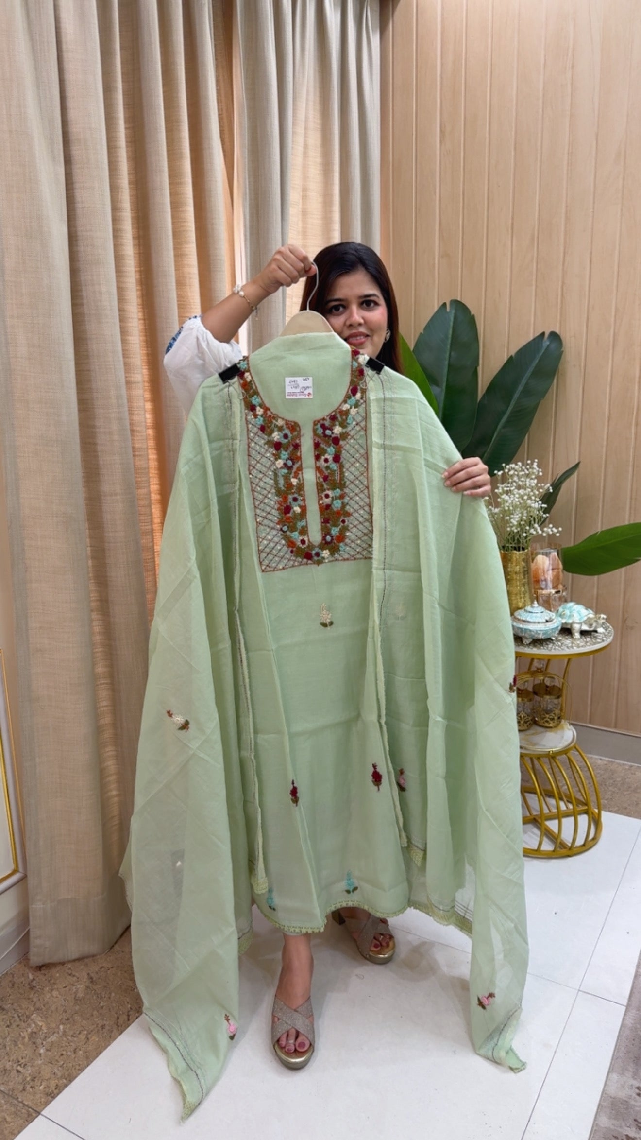 Premium quality Kantha handmade embroidered Mul Mul suit material along with premium Mul Mul dupatta GF1188