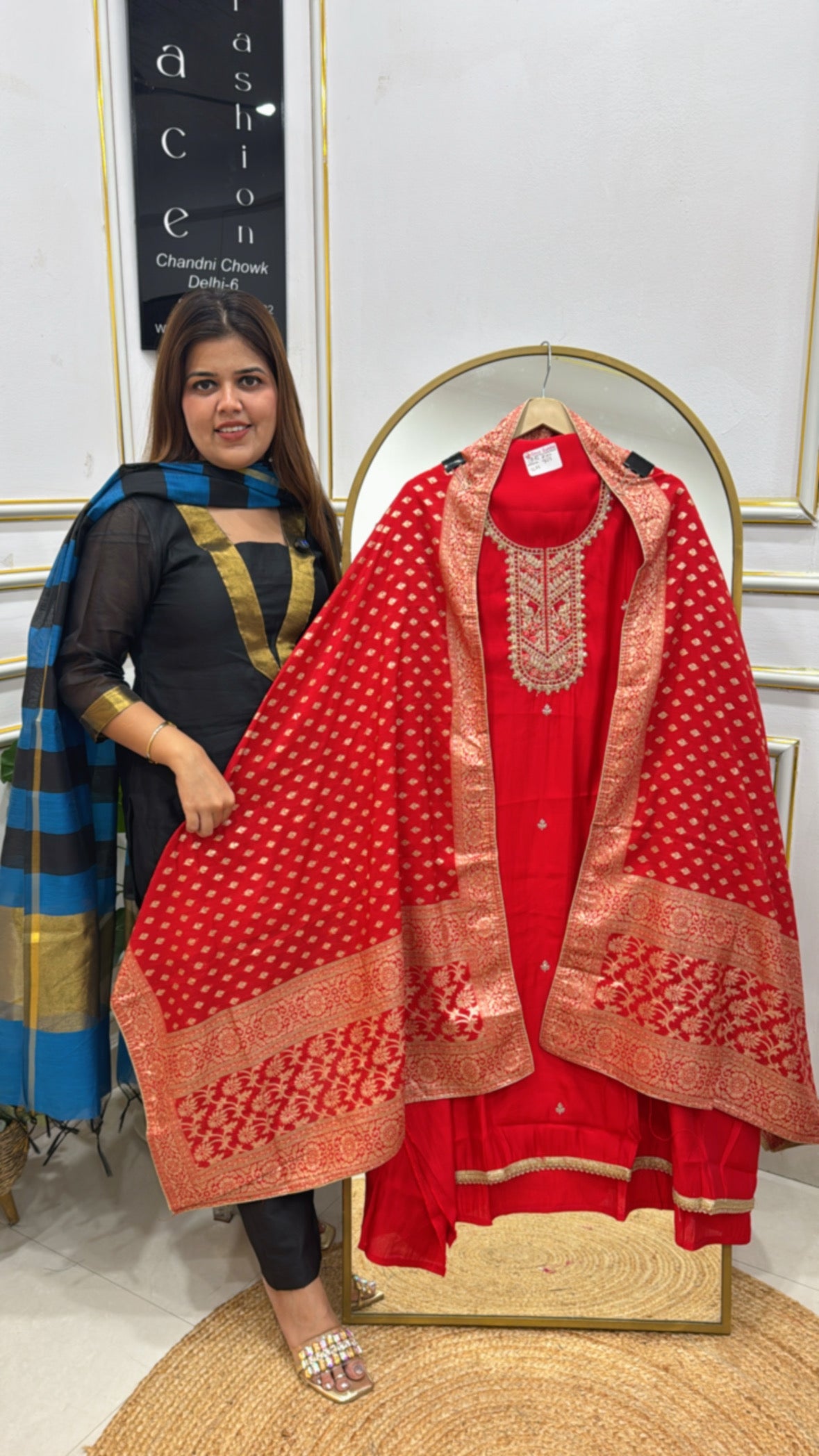 Rakhi Special – Soft Silk Suit Material with Zardozi Neck &amp; Weaved Dupatta GF 359