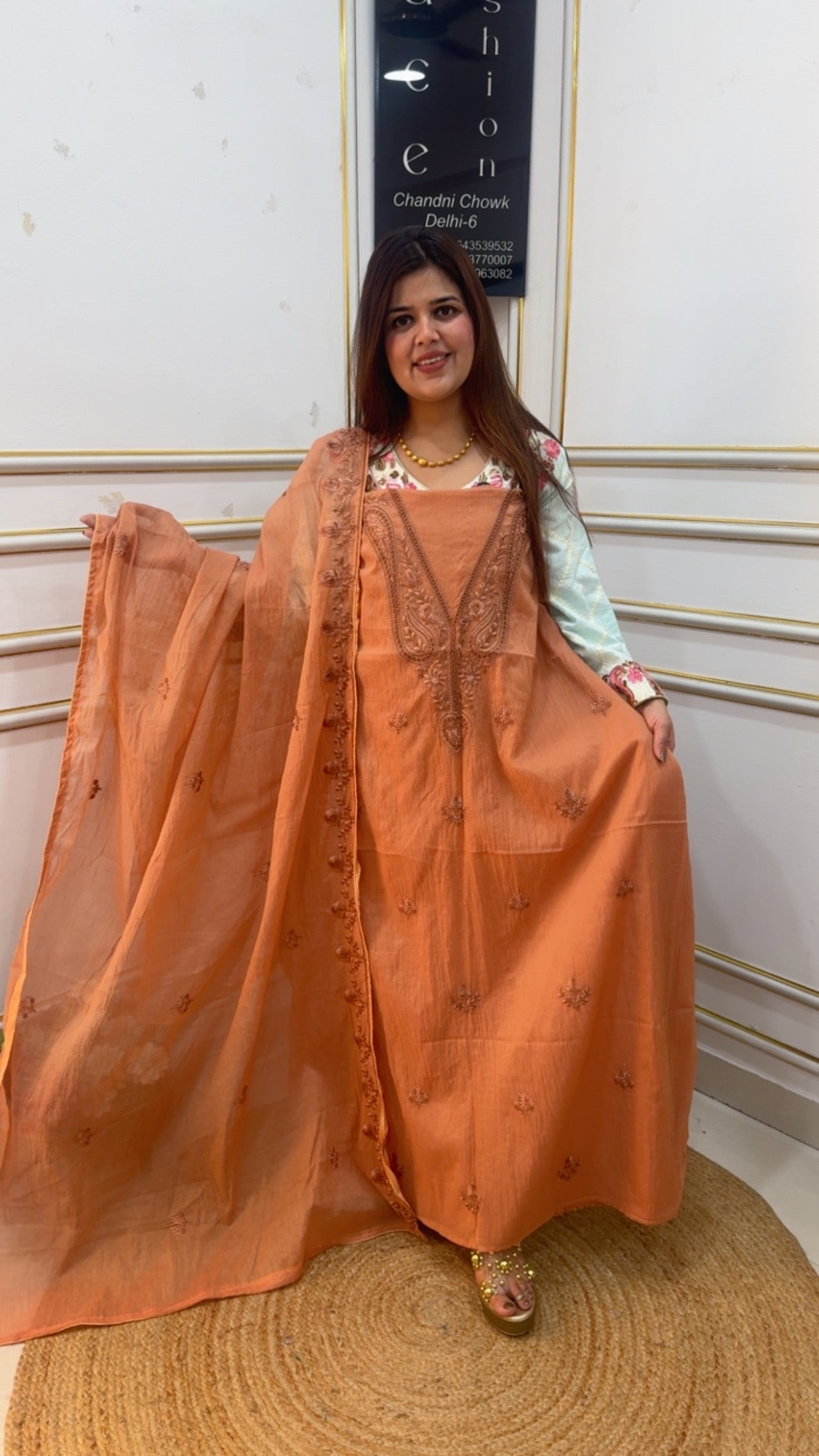Ultra premium Mul Mul pure and elegant suit material with tone to tone embroidery all over suit material and embroidery dupatta GF1066 PEACH