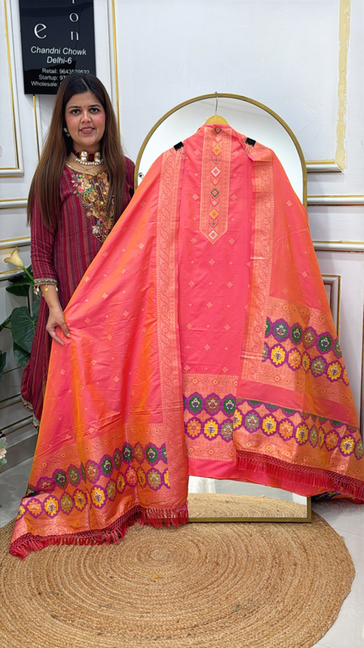 Huge demanded pure silk jamdhani weaved suit material with jamdhani weaved full length dupatta GF629