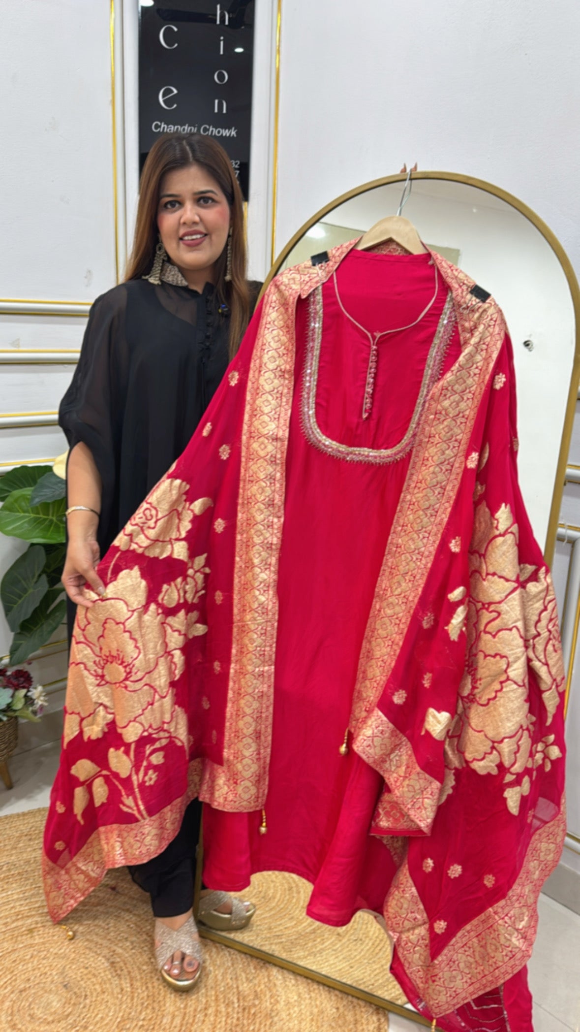 Rakhi Special Pure Silk Suit Material with Handwork &amp; Weaved Dupatta GF 358