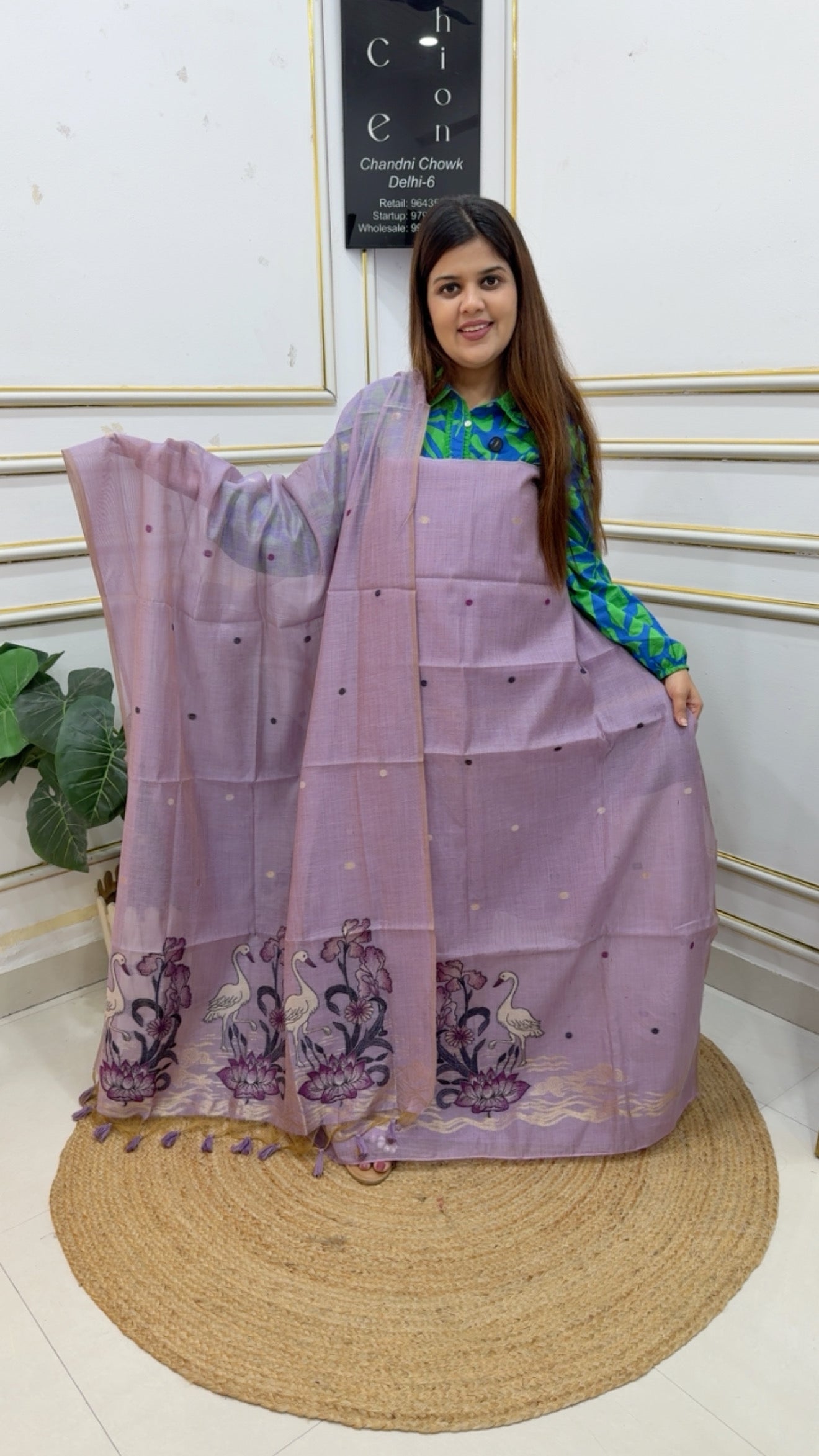 Premium quality best seller pure Moonga silk  jamdhani  swan detailing weaved dupatta along with Jamdani neck detailing and premium looking jamdhani dupatta  GF1185