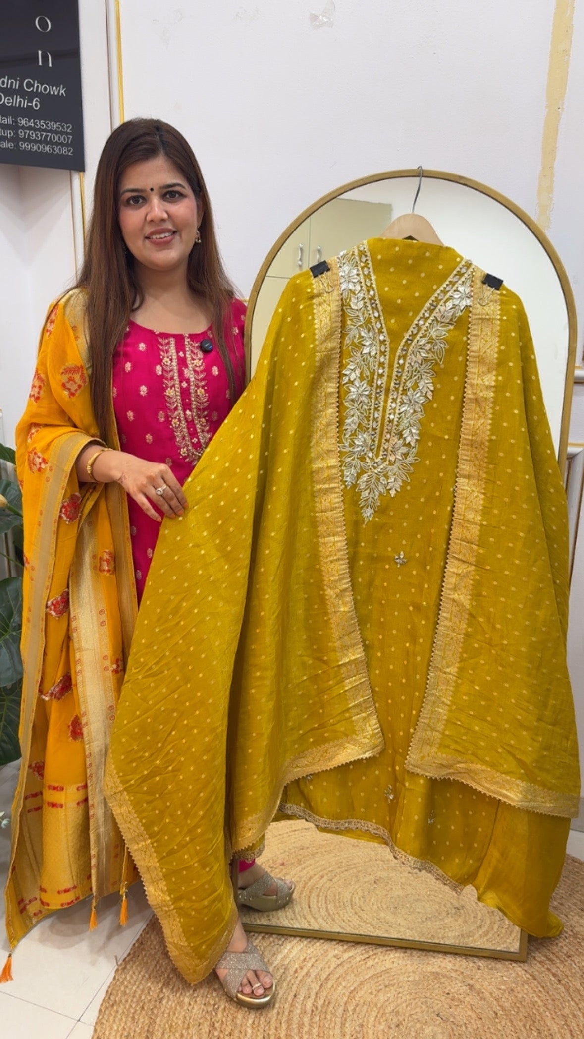 Wedding and partywear special gota patti premium neck detailing with viscose organza full weaved shirt suit material and dupatta GF 753