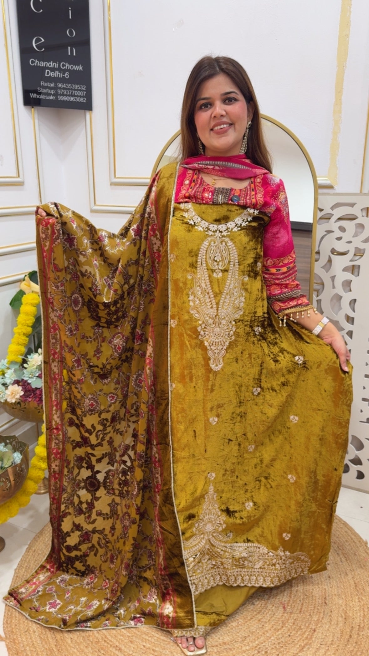 Premium Luxury Velvet Suit Material with Super Luxurious Braso Dupatta &amp; Pashmina Bottom GF 732