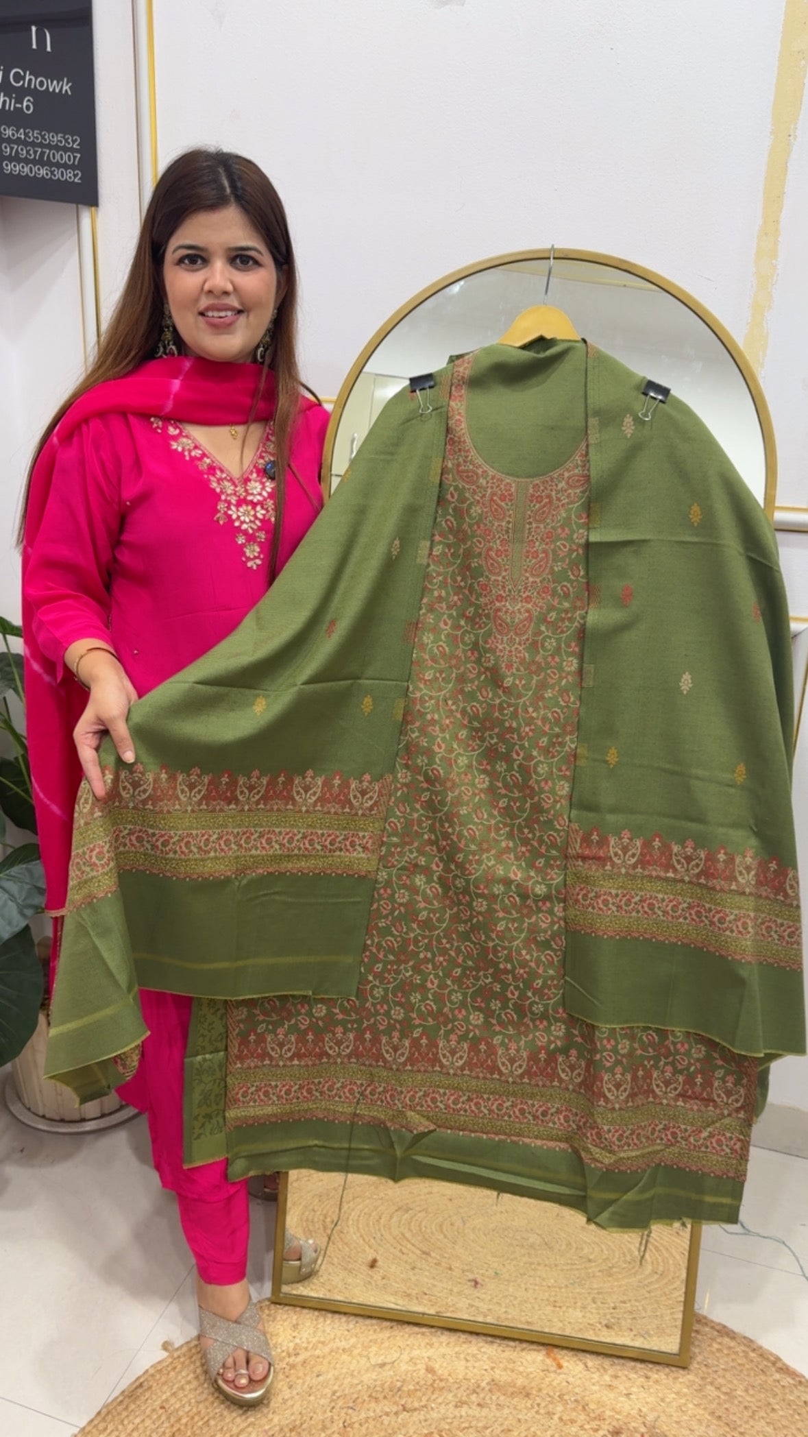 Winter pashmina premium kani printed self weaved pashmina shirt with pashmina duapatta with self weaved pashmina bottom GF789