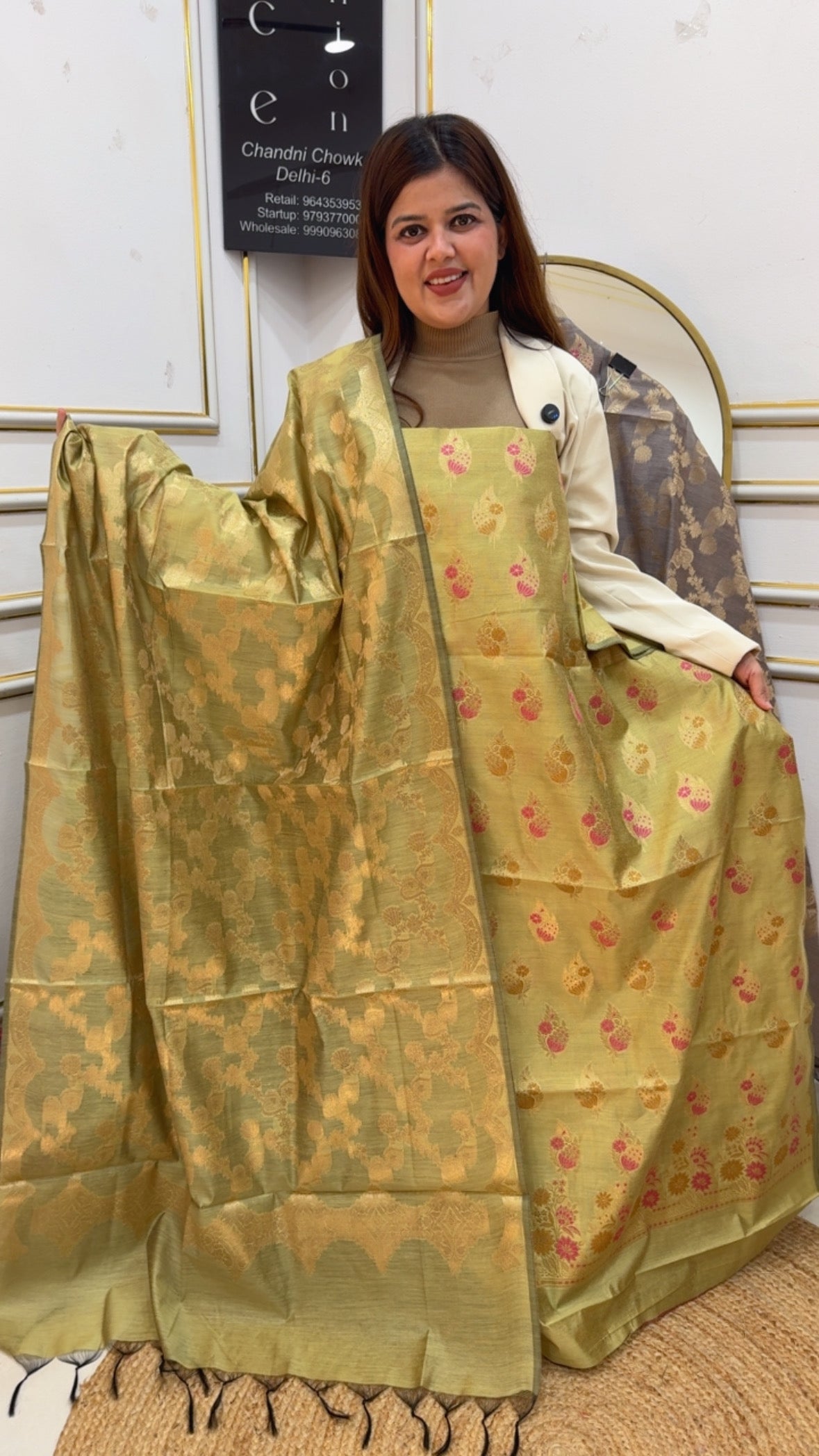 Premium Raw tusser paper silk fully weaved suit material along with full weaved silk dupatta GF869