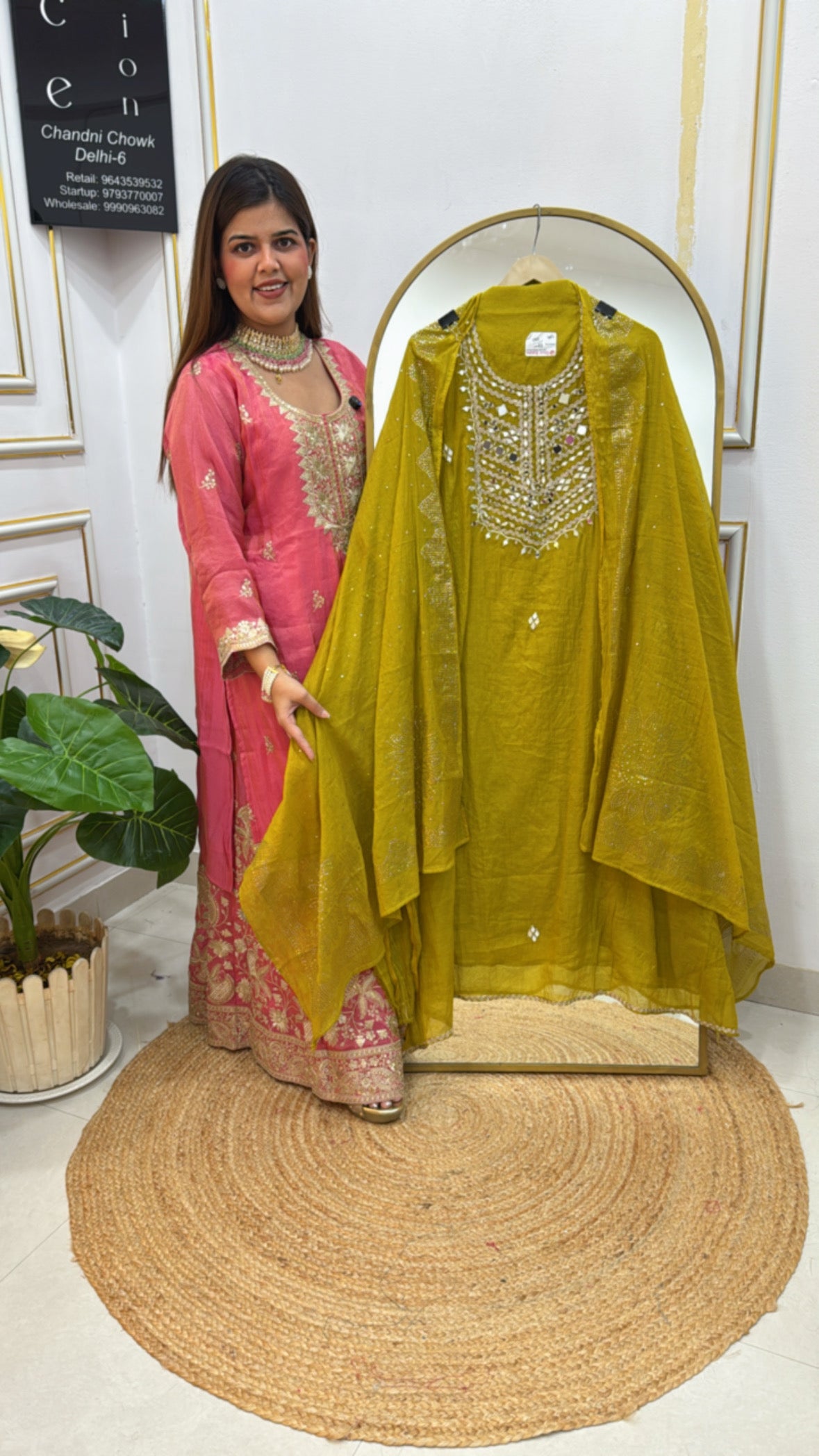 Latest mirror special soft mul chanderi silk suit material along with designer neck work and with full Mukesh work dupatta GF 596