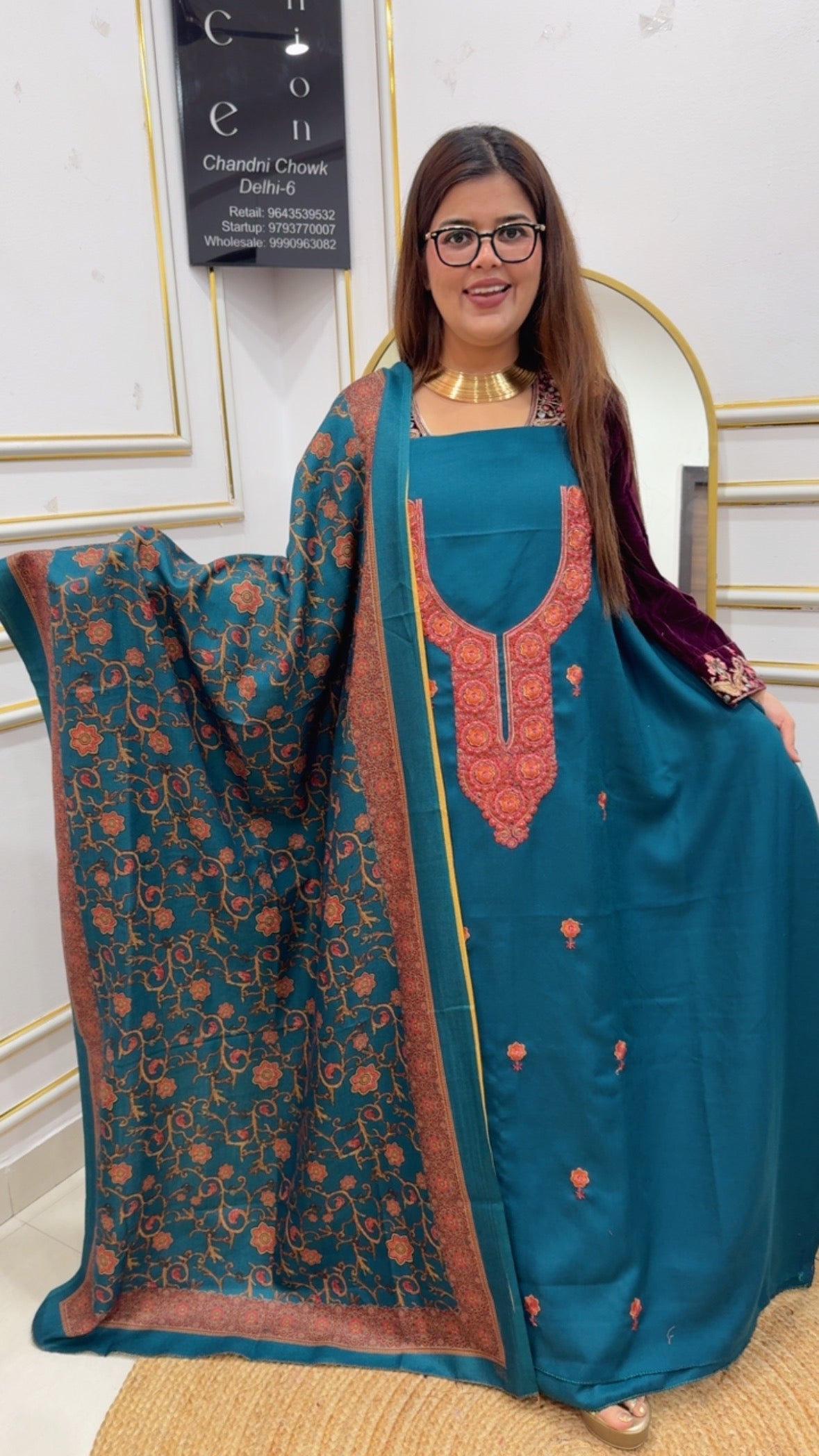Huge demanded pure pashmina Kashmiri embroidery pashmina suit material with pashmina printed shawls GF882
