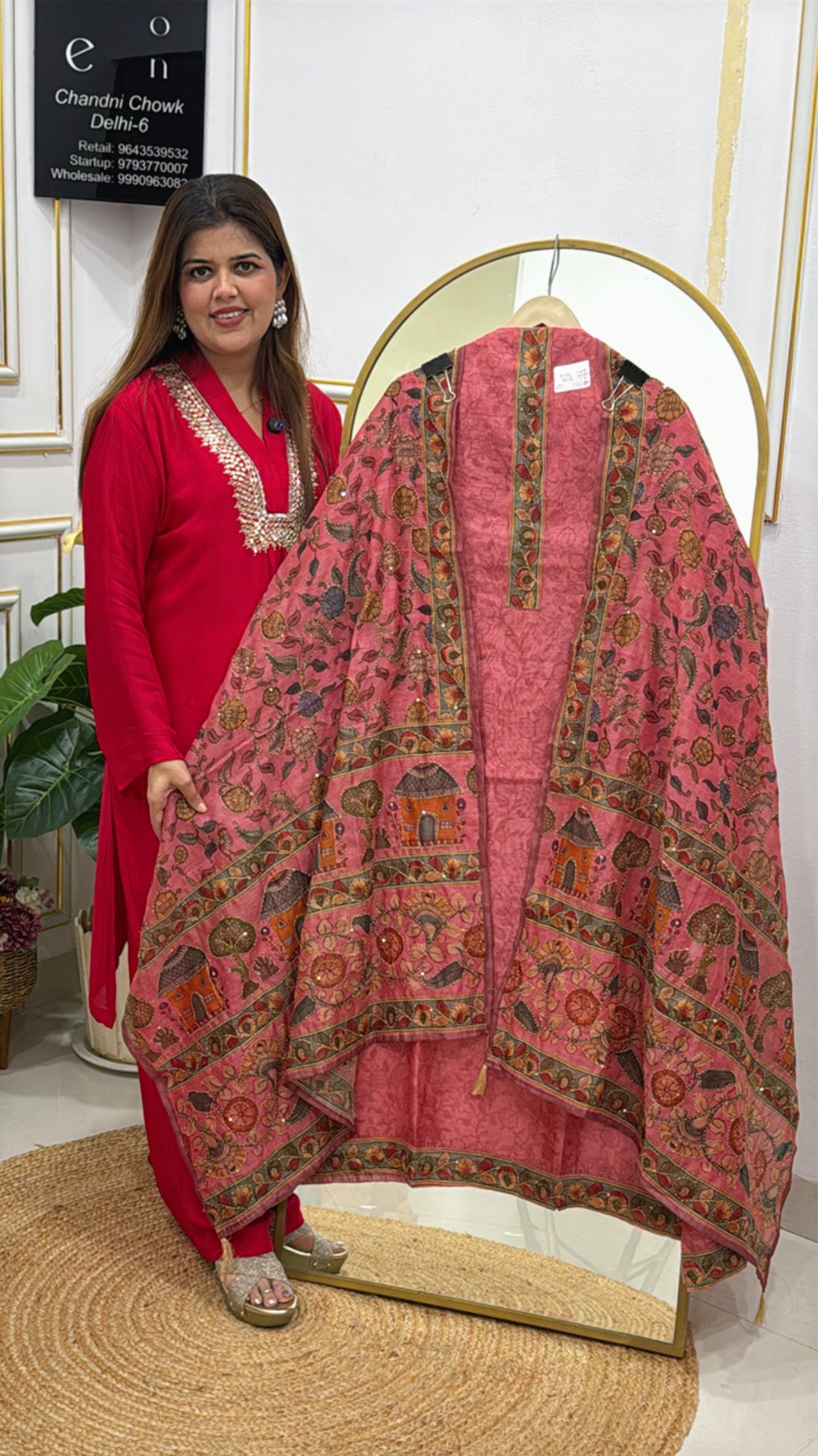 Handcrafted Designer Katha Weaved Dupatta with Soft Silk Katha Embroidered Shirt GF 521
