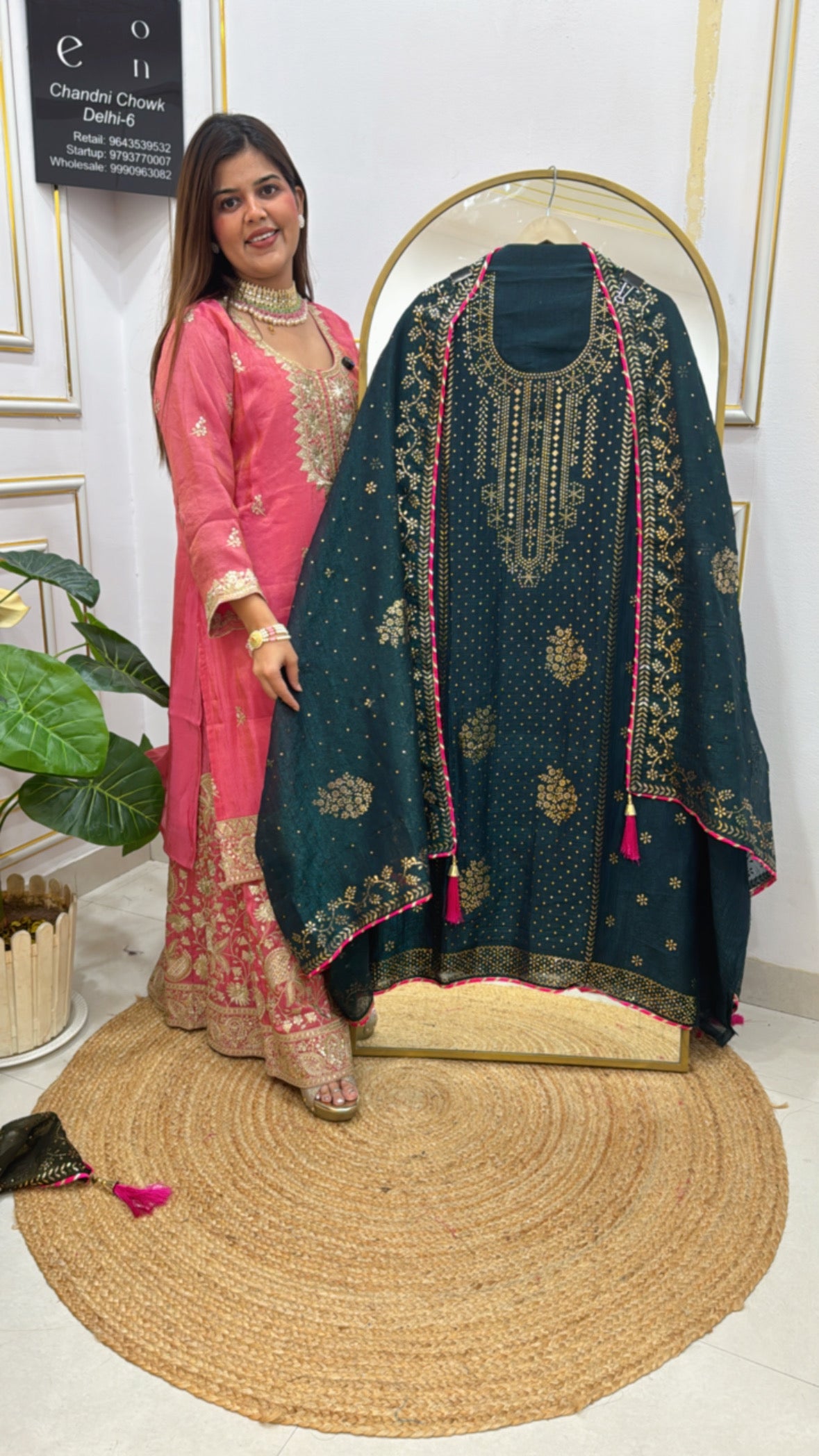 Designer and comfortable pure soft mul chanderi silk suit material with designer Mukesh work all over shirt nad dupatta GF 597