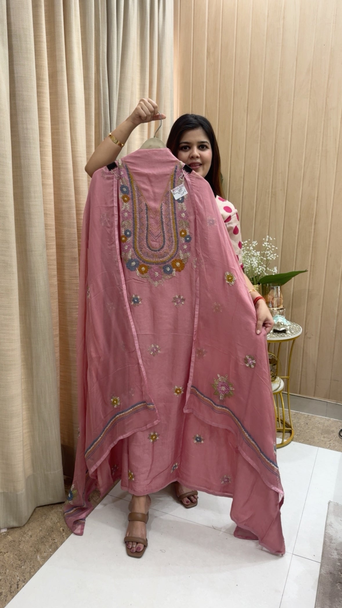 Raw silk royal suit material along with premium hand embroidery Kantha work detailing super elegant look with classy Mul chiffon dupatta GF1193