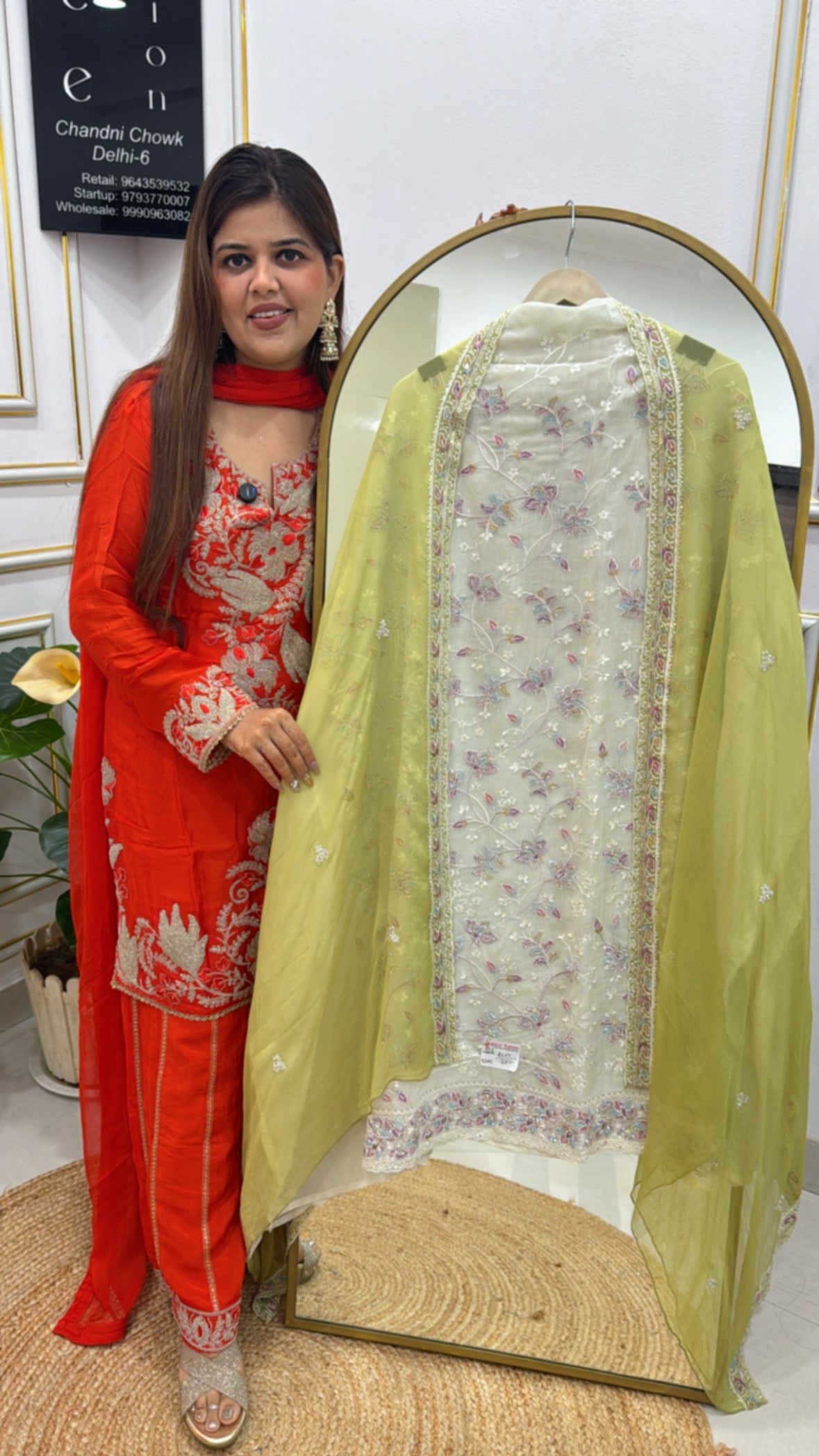 Glass Tissue Organza Suit with Handwork &amp; Chiffon Dupatta GF 280