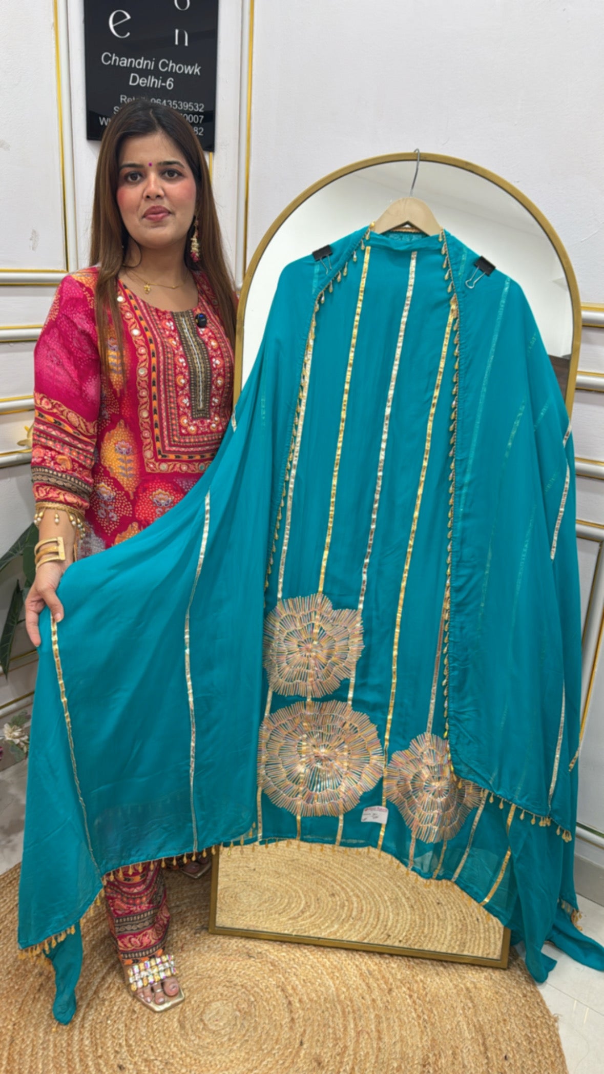 Gota work special super light weighted pure organza silk suit material with organza dupatta all over crystal lace detailing GF637