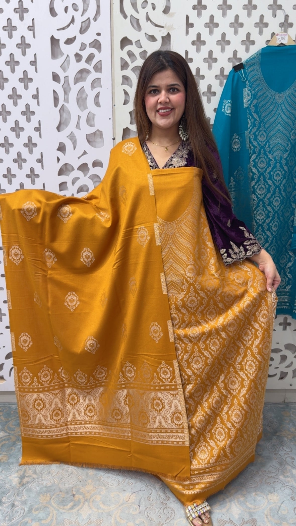 Winter special classy and royal pure weaved pure pashmina suit material with  full weaved dupatta GF838