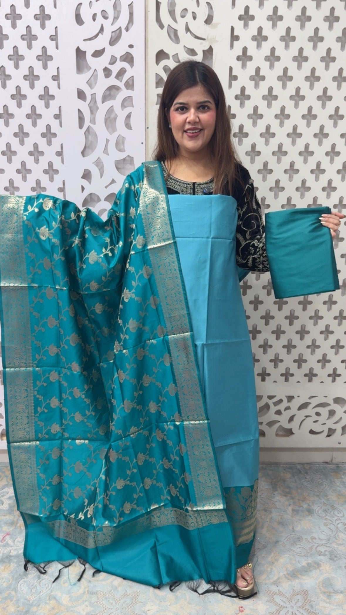 Full wedding vibes elegant and royal pure Mysore silk suit material with Mysore silk premium dupatta GF850