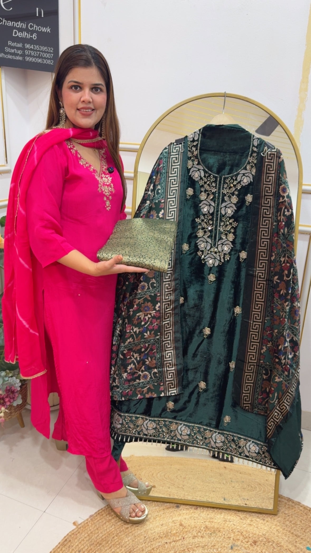 Latest Winter Royal Partywear Royal velvet handwork suit material along with Brasso dupatta and pure brocade bottom GF800