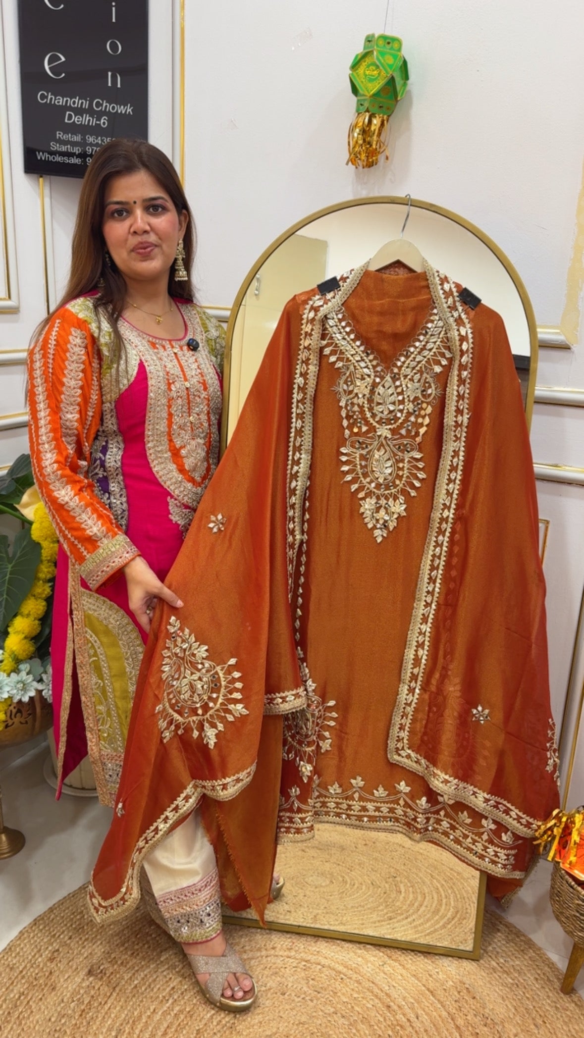 Premium gota patti Festival special pure tissue shimmer silk suit material with gota patti work dupatta GF 678