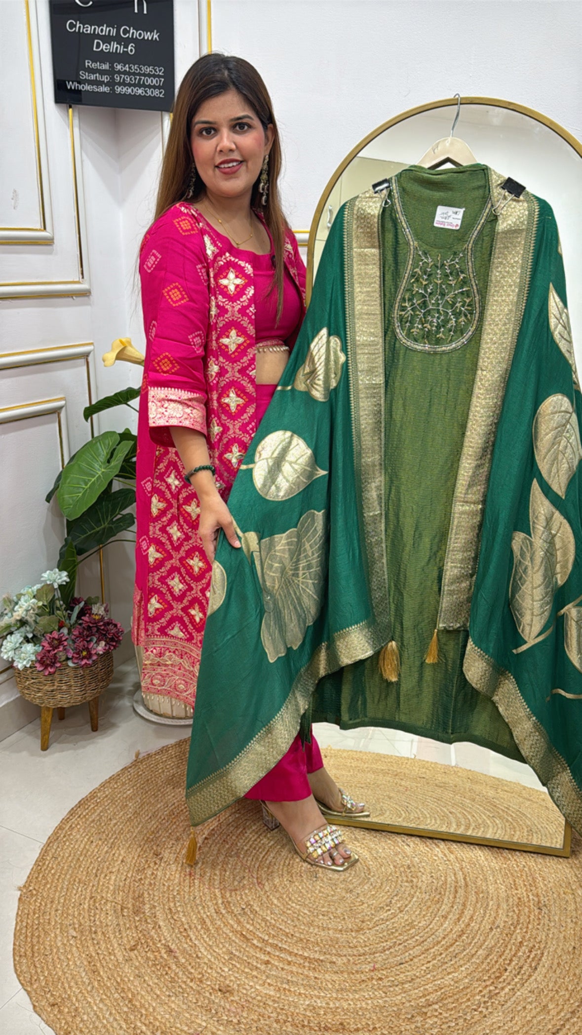 Karwa Chauth Special Pure Shimmer Silk Suit with Handwork Neck Heavy Kanjivaram Banarasi Dupatta GF 537