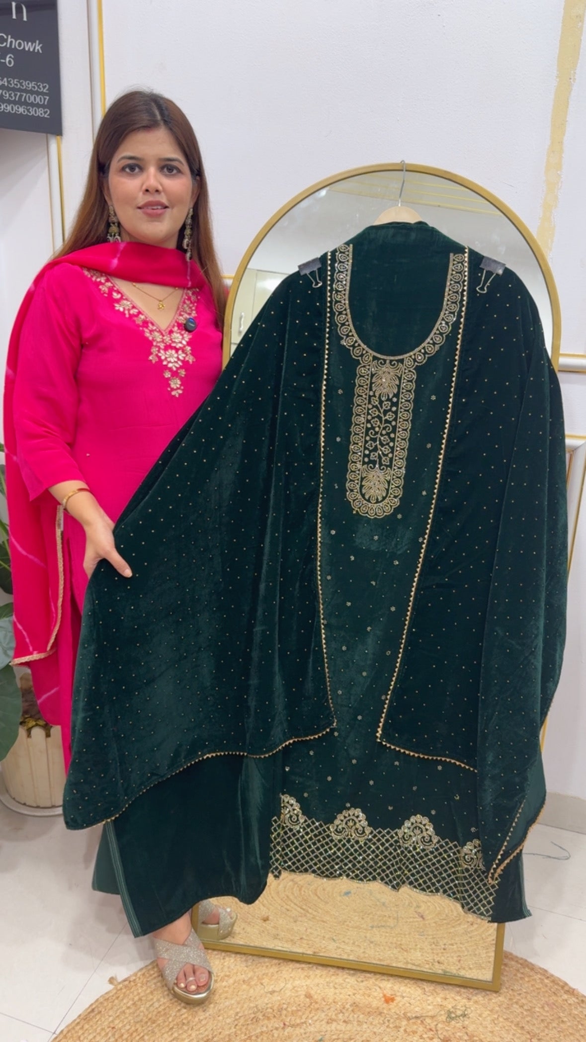 Winter special partywear full Swarovski handwork heavy velvet suit materials with velvet dupatta and velvet bottom GF786