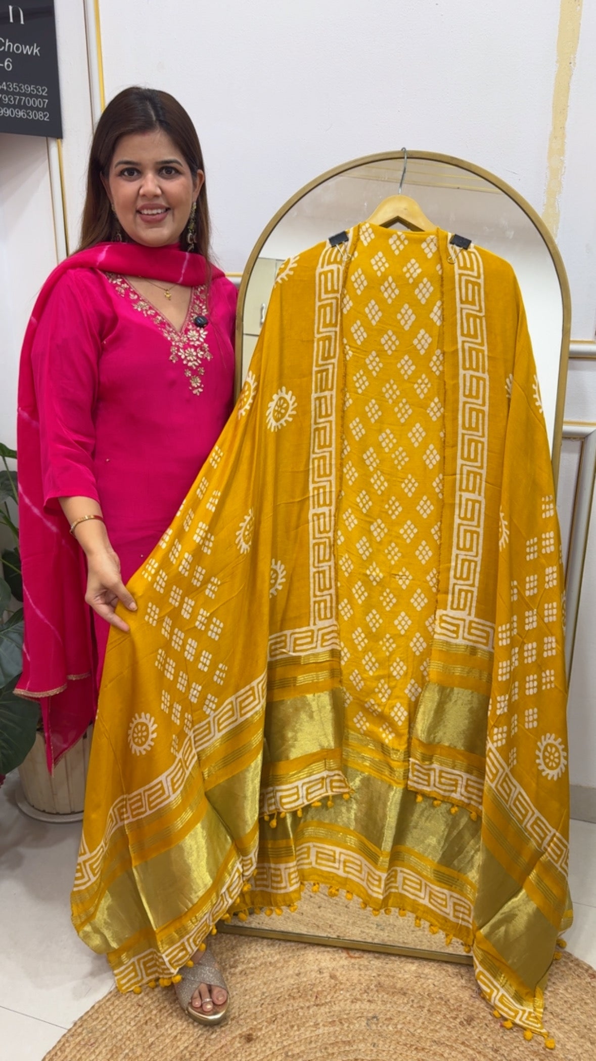 Bold and Beautiful very Graceful premium pure cotton silk full length suit materials with original batik printing along with golden weaved border all over shirt and dupatta GF792