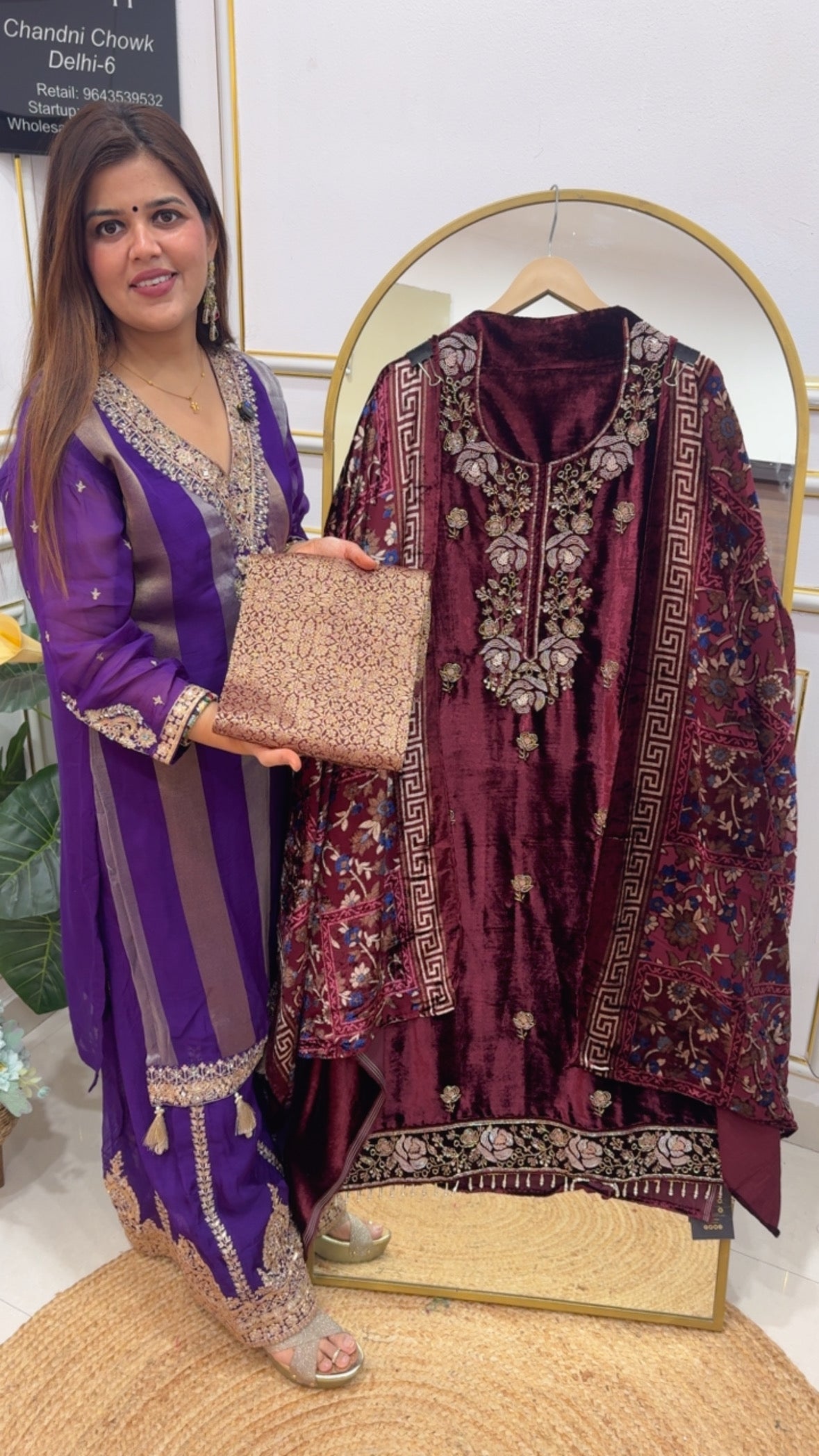 premium winter velvet with brasso dupatta brocade bottom along with handwork neck detailing pure velvet suit material GF 757