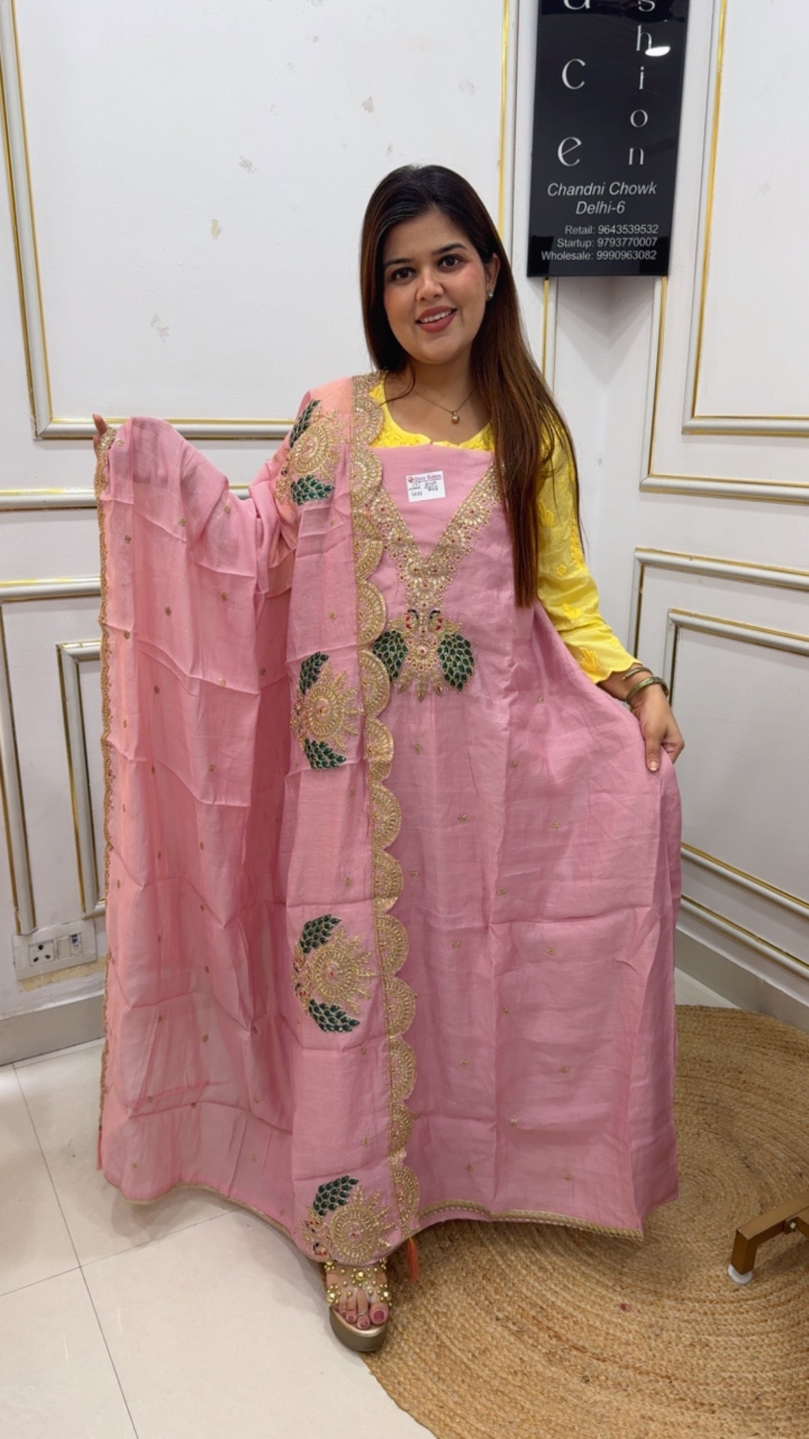 Summer and partywear exclusive cotton Moddal silk handwork detailing suit material along with premium quality handwork dupatta gf1204 Soft Pink