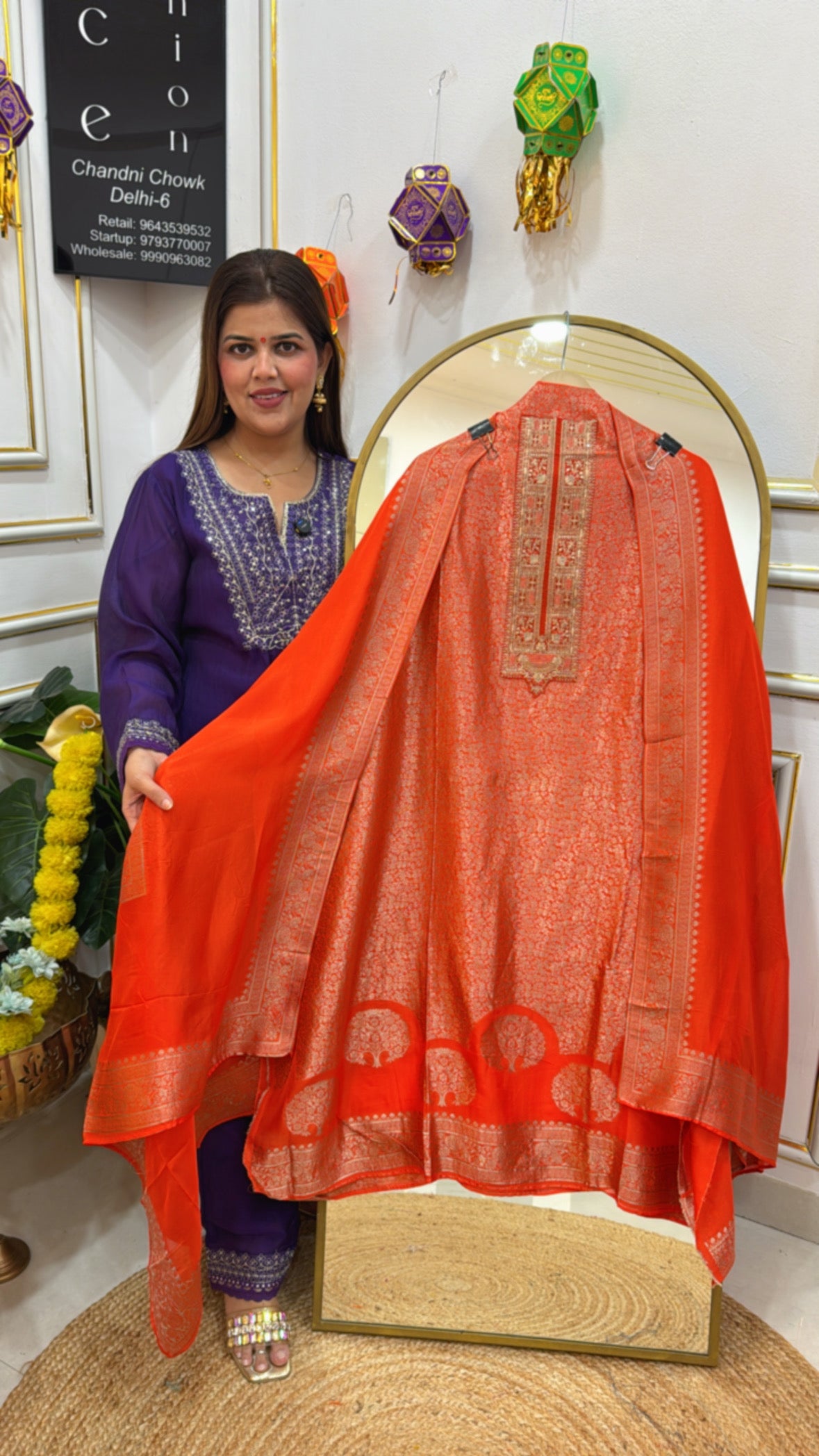 Premium pure bhagalpuri banglori raw silk material full jamdhani weaved suit material with full length banglori silk dupatta GF669