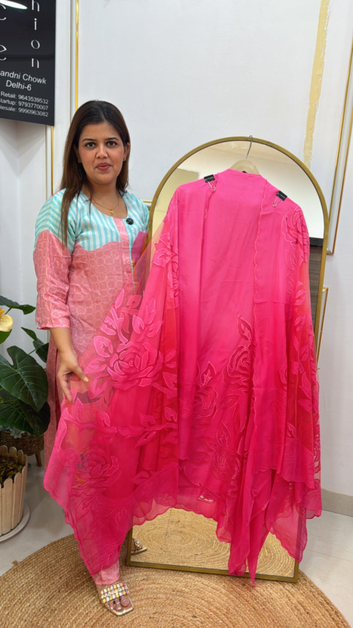 Exhibition style designer applique work pure organza silk suit along with full designer applique dupatta GF 603