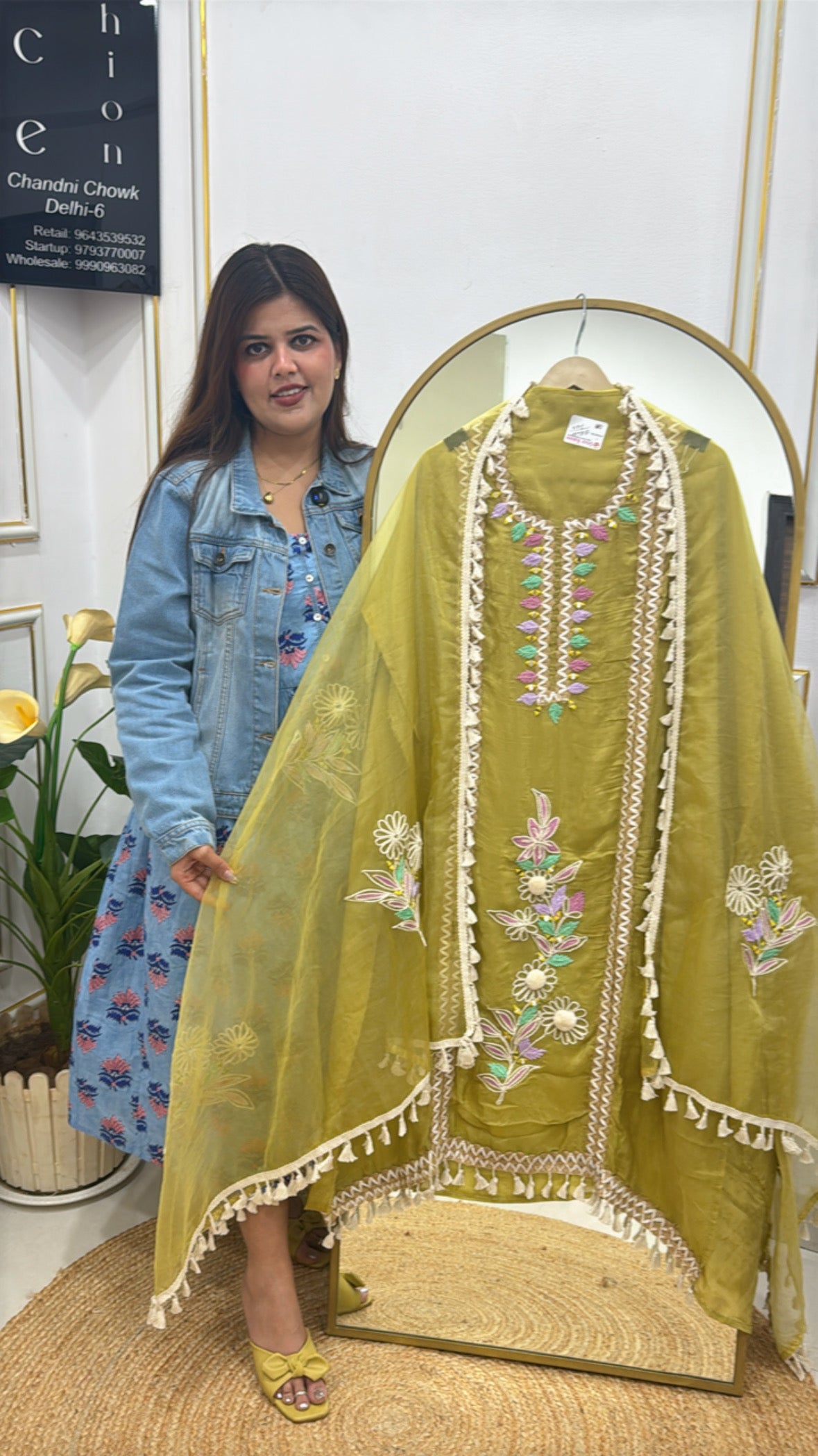 Premium Boho-Style Organza Unstitched Suit with 3D Detailing, Mirror Work &amp; Lace Accents GF 304