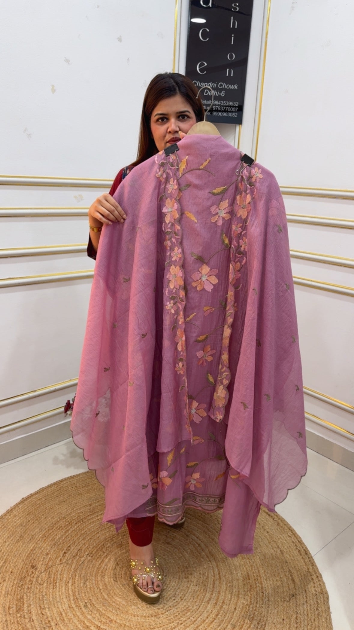 Summer special premium pure Mul French flower embroidery suit material along with Mul Mul dupatta GF1071 ROSE PETAL PINK