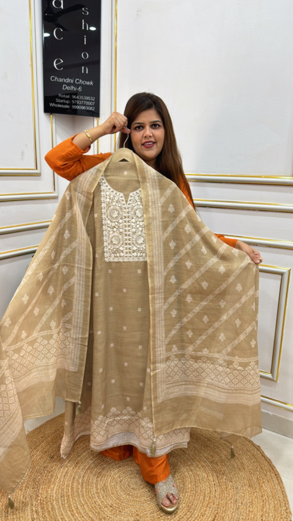 Elegant Jamdhani-Inspired Linen Suit Set (Unstitched) GF 279