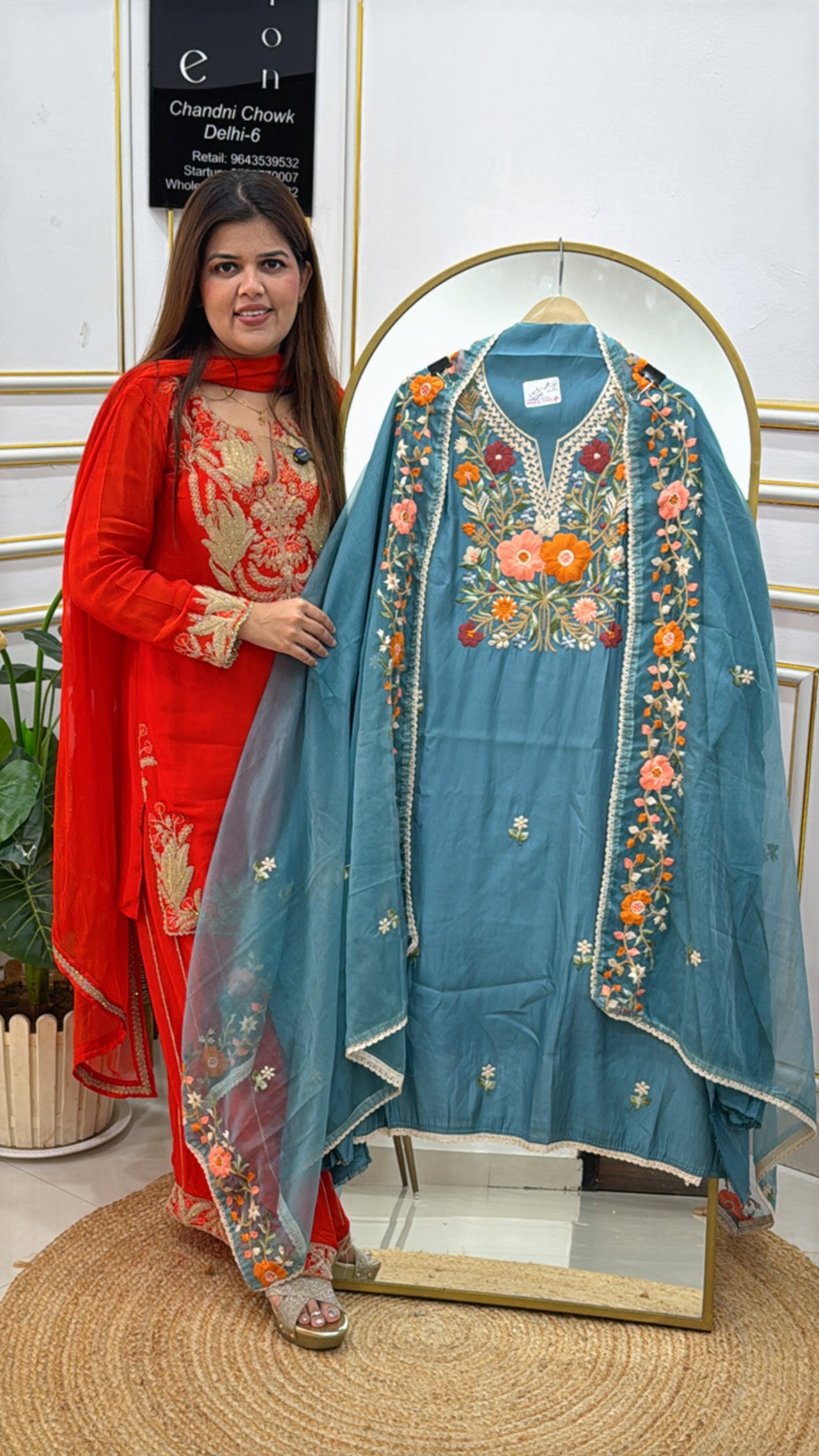 Elegant percian embroidery modal cotton suit material along with organza silk dupatta with 4 side percian embroidery GF504