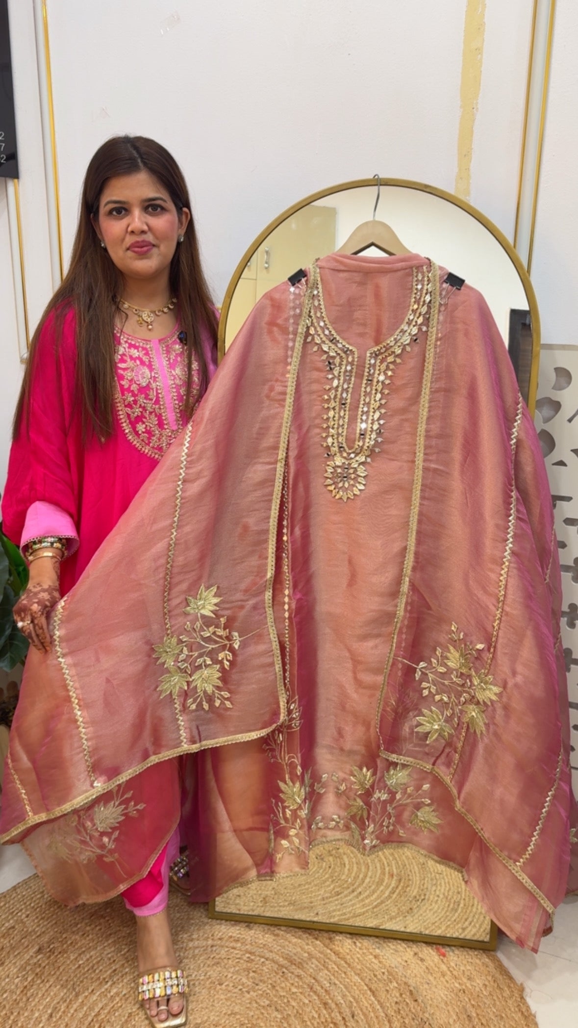 Partywear and wedding special gota patti suit over premium glass tissue material with allover gota work GF 746