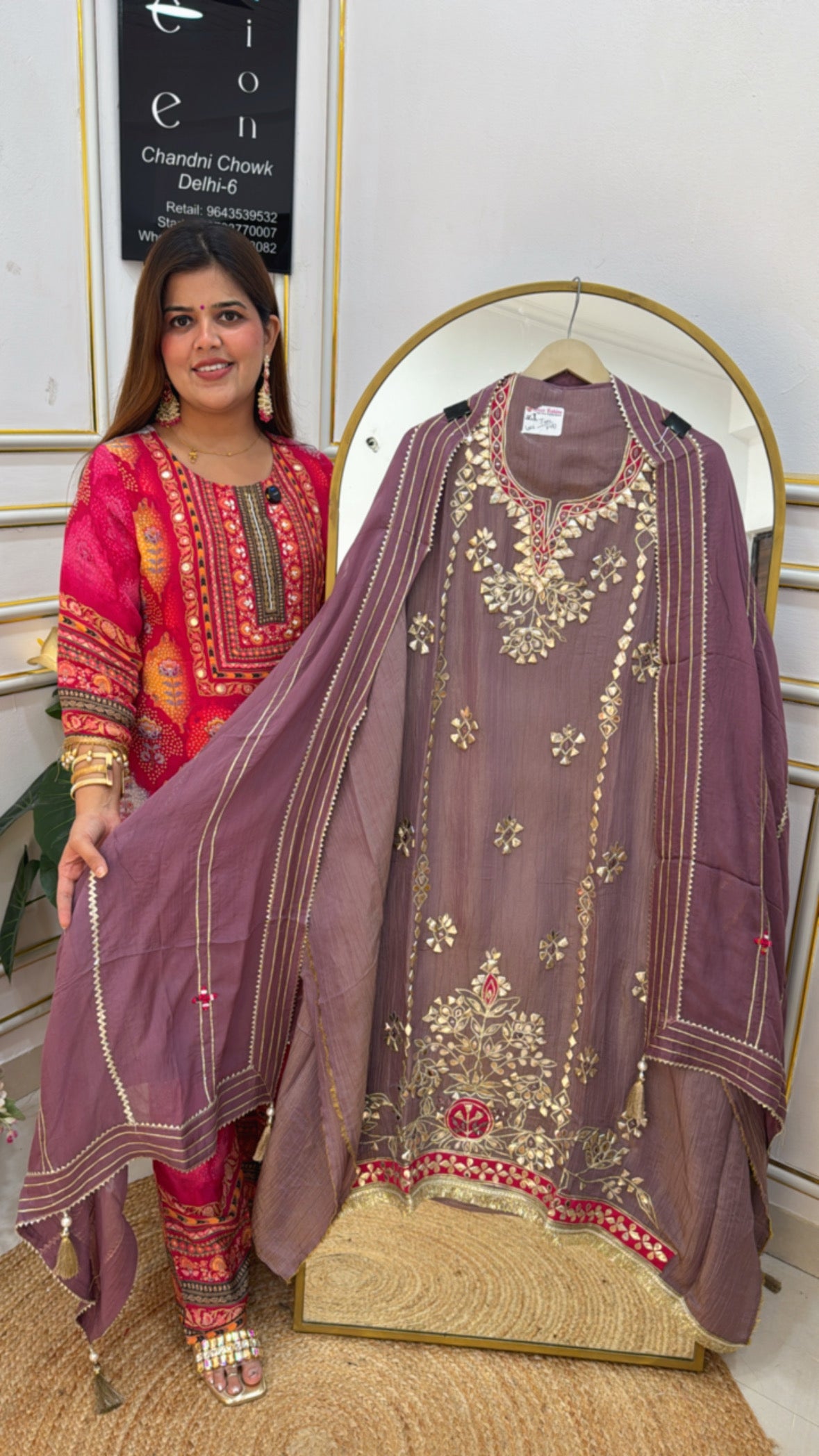 Gota patti special heavy designer premium pure gota work crushed shimmer silk suit material with designer dupatta GF642