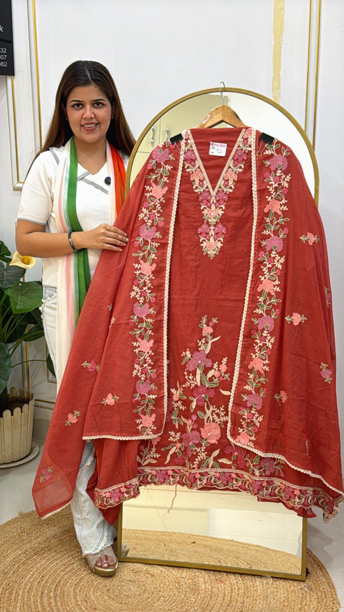 Latest Mul Chanderi Suit with Persian Embroidery & Matching Dupatta GF 472