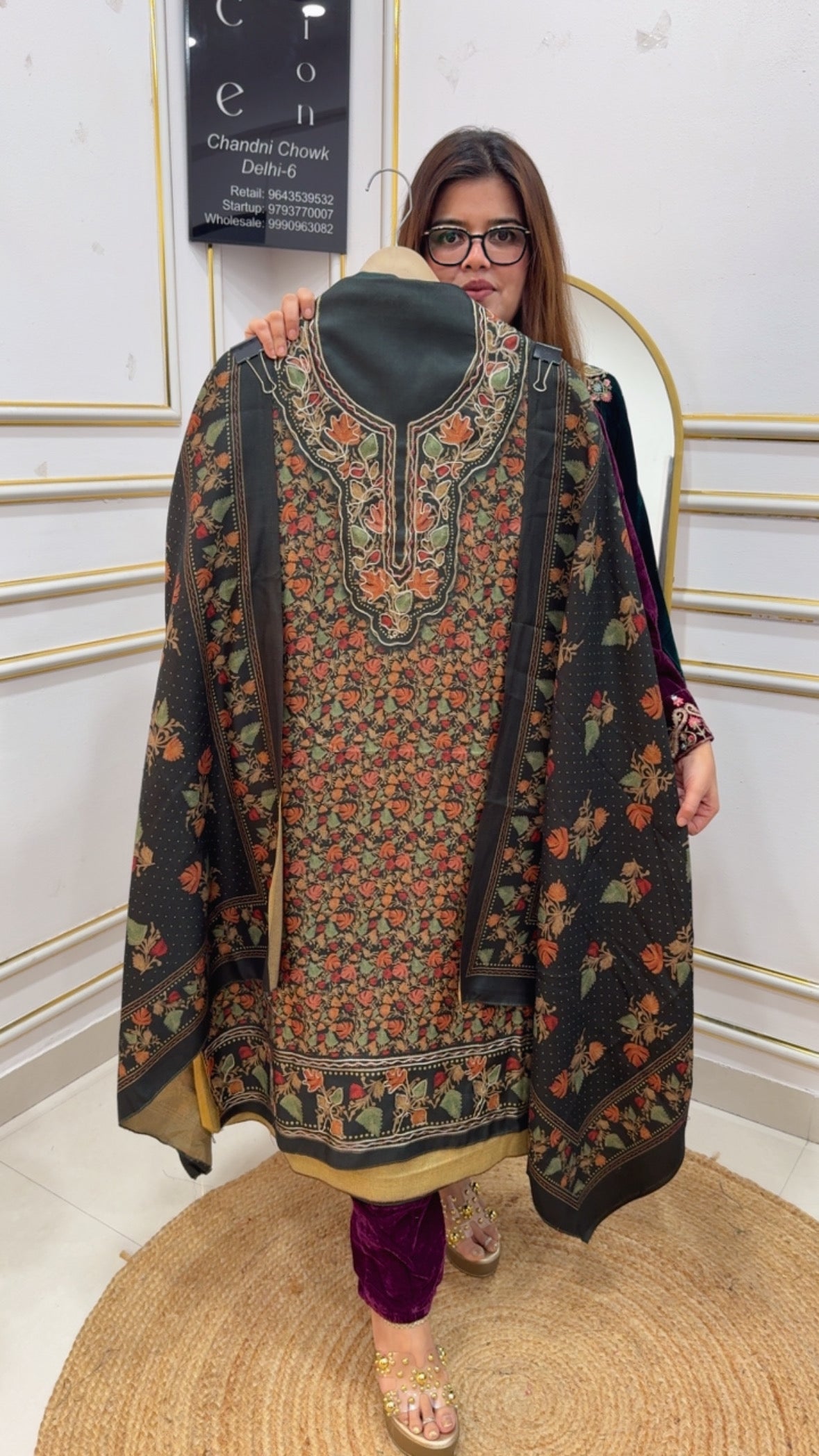 Huge demanded warm Kashmiri embroidery pashmina suit material along with warm pashmina shawls and pashmina bottom GF887