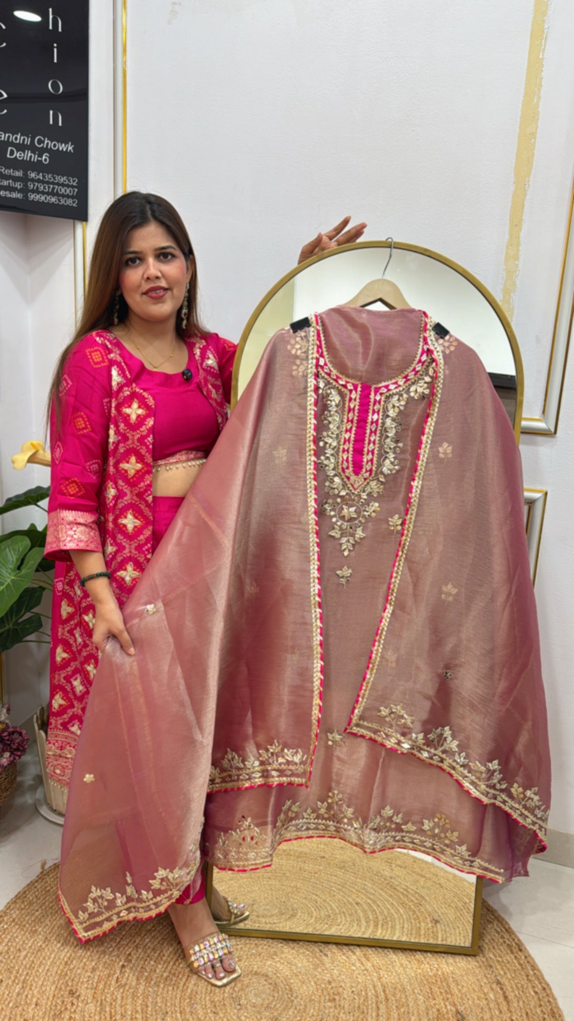 Trending partywear pure gota work tissue shimmer silk suit material along with tissue silk dupatta with all over gota work GF 533