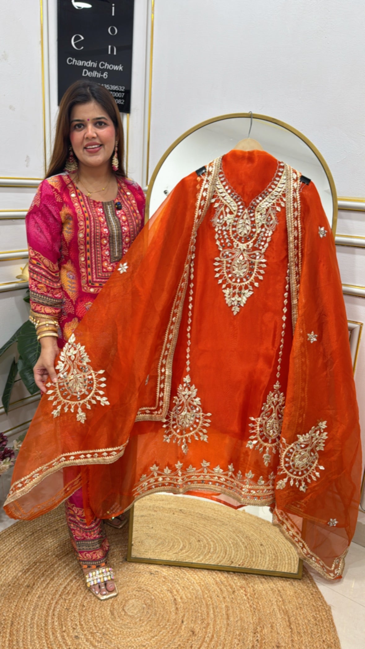 Huge demanded gota work soft tissue shimmer silk suit material with beautiful gota motive all over shirt and dupatta GF631