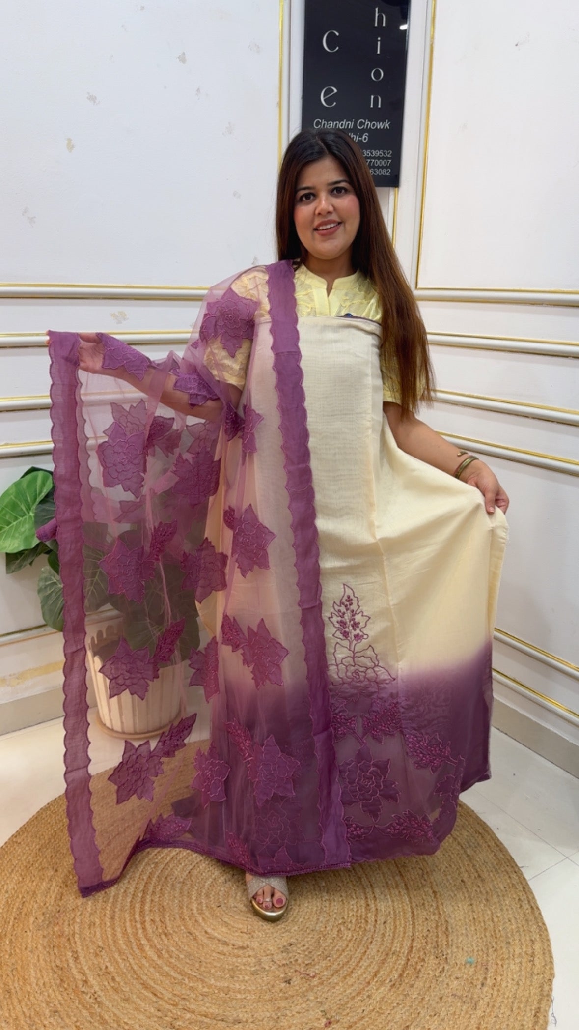 Summer style and grace pure Mul cotton Chanderi stylish applique work designer suit material with applique work designer dupatta GF1179 Ivory Purple