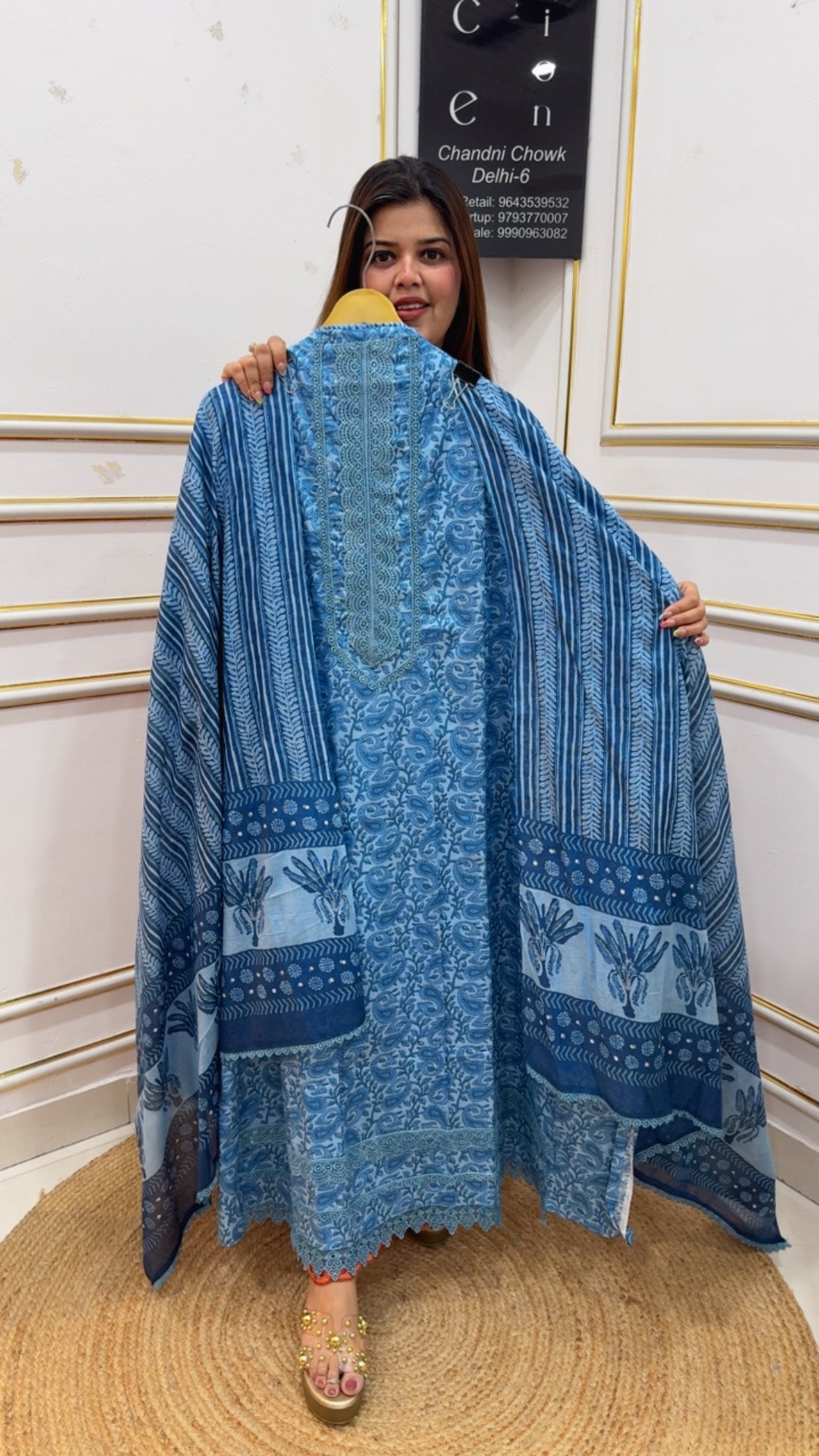 Pure cotton super Summerish casual cotton suit material along with pure cotton dupatta with printed cotton bottom GF1142 Blue