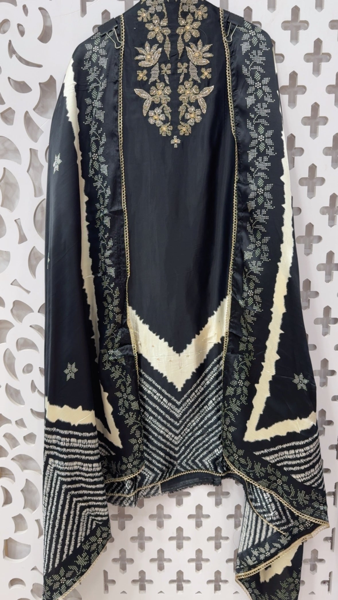 Gajji Silk magic ,pure original shivori printed gazzi silk suit material along with neck work and pure Gajji silk printed dupatta GF824