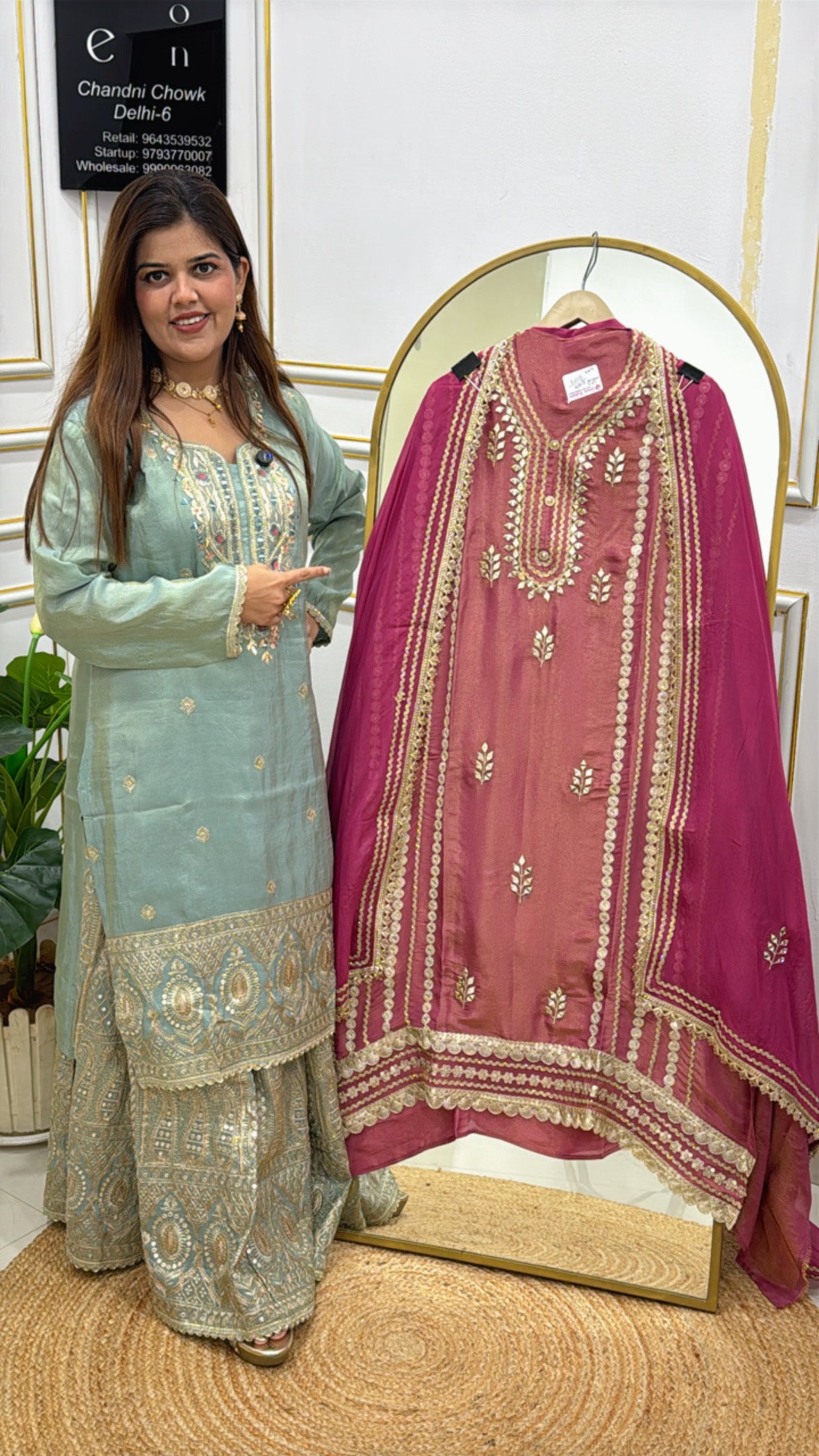 Festival special pure shimmer silk suit material along with latest mirror and gota detailing  GF560