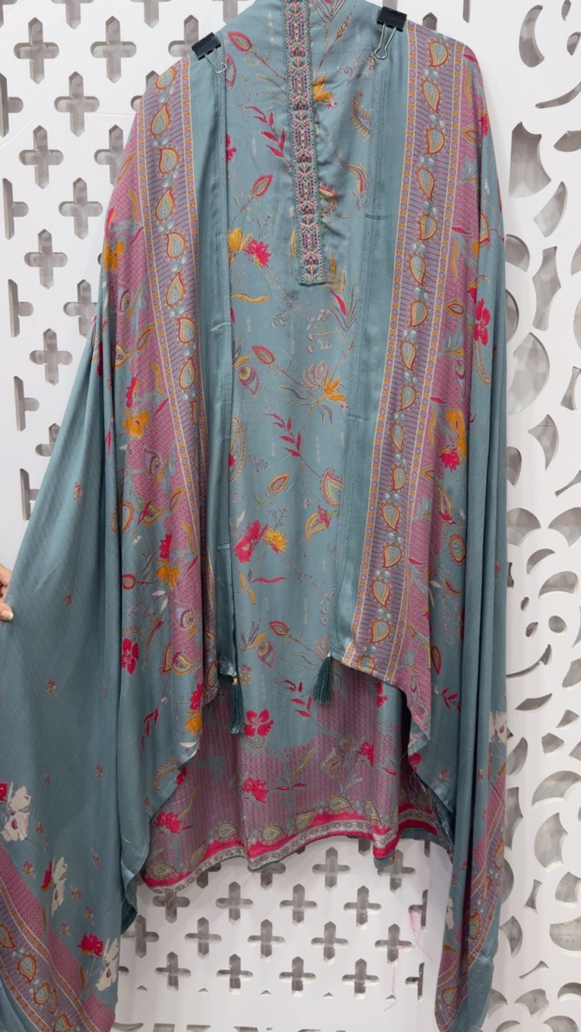 Winter special delightful printed soft pashmina suit material with pashmina shawls and pashmina bottom GF814