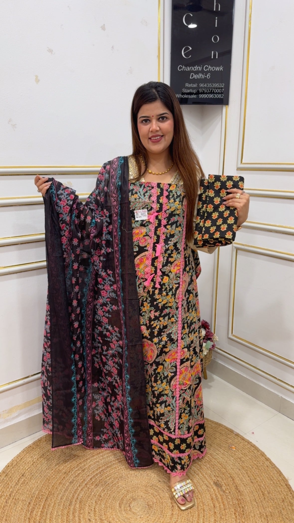 Summer special very pretty pure cotton printed suit material along with cotton dupatta and printed cotton bottom GF1150 Black