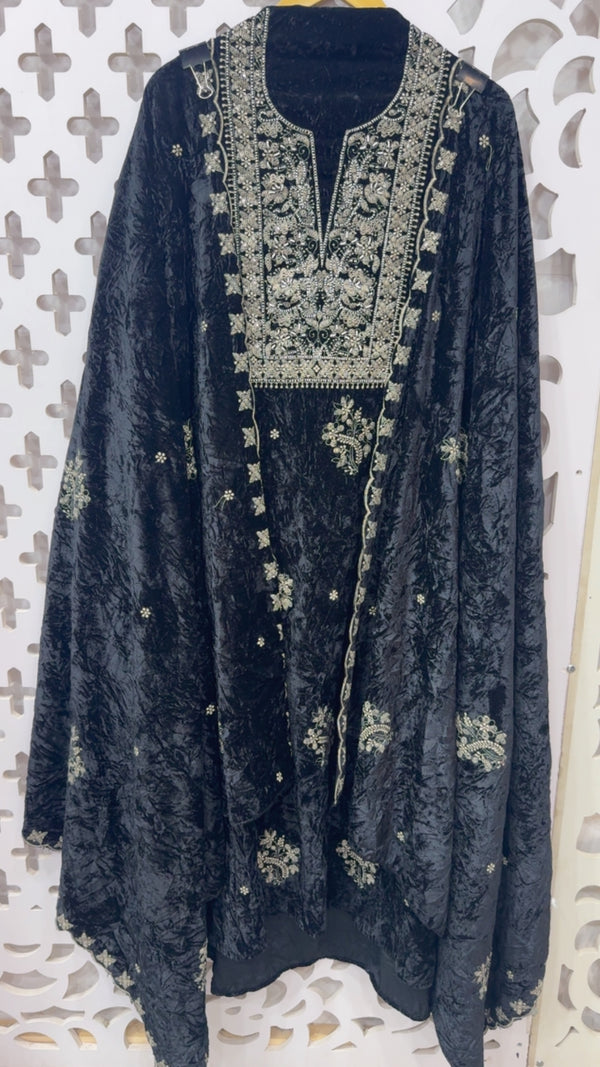 winter special soft and royal crushed velvet embroidered suit material with crushed velvet embroidered dupatta  GF845