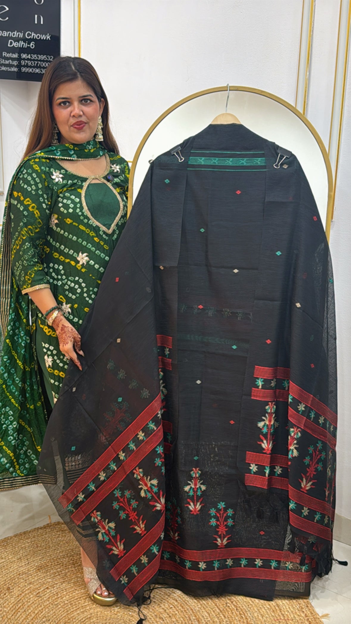 Hot-Selling Moonga Silk Weaved Jamdhani Suit Material with Matching Dupatta GF 368