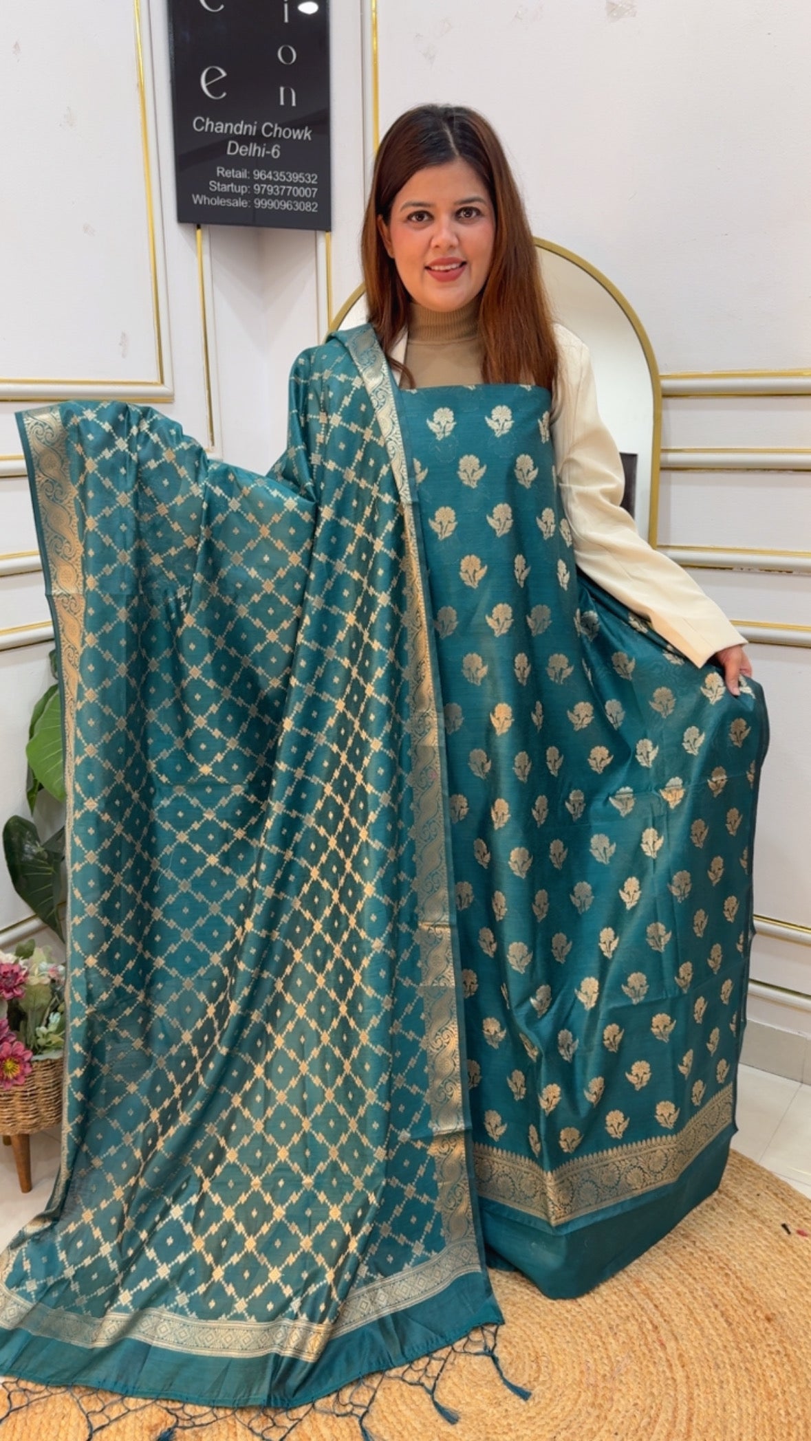 Classy and Royal full weaved raw Chanderi silk suit material along with weaved silk dupatta GF868